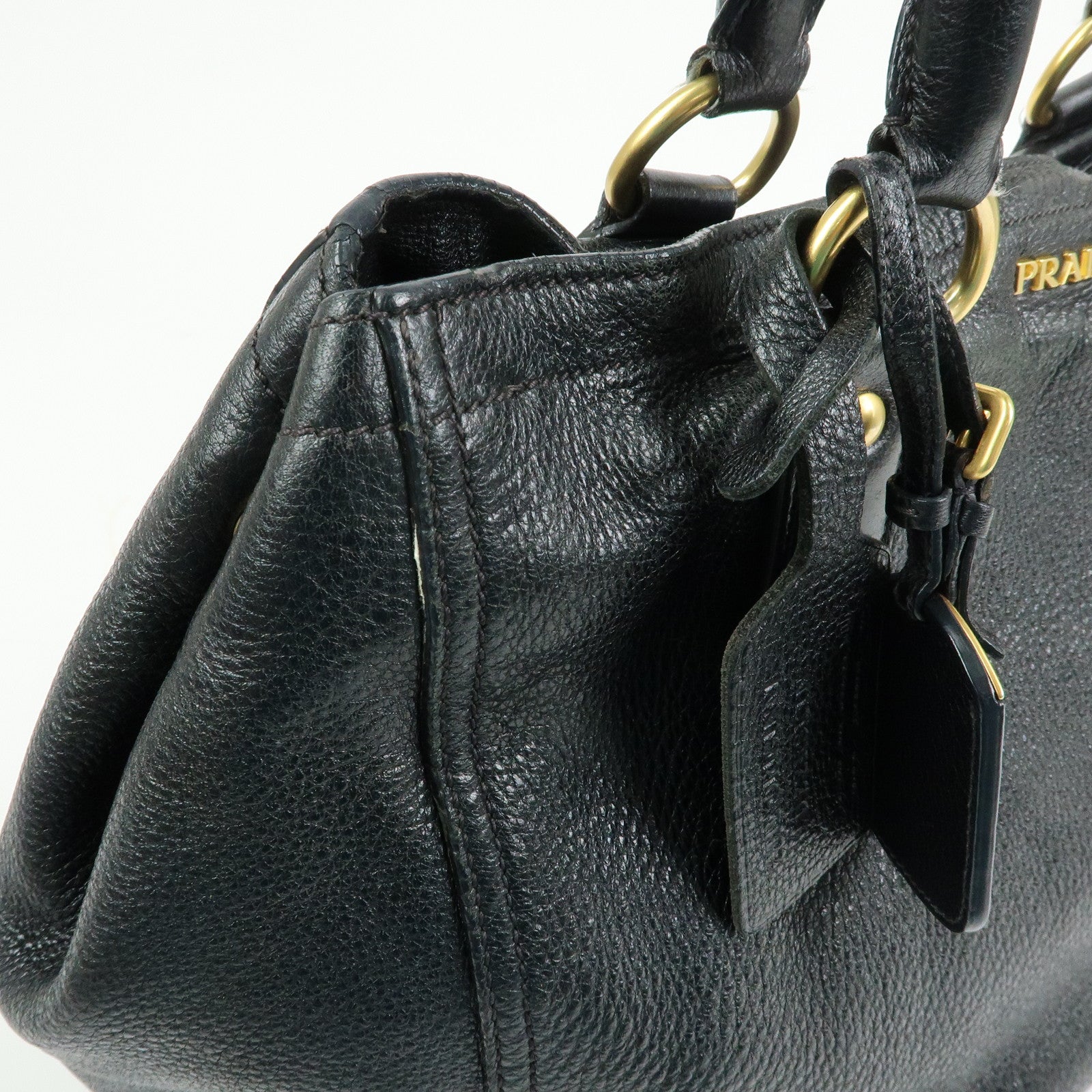 PRADA Logo Leather 2Way Bag Hand Bag Shoulder Bag Black BR4083