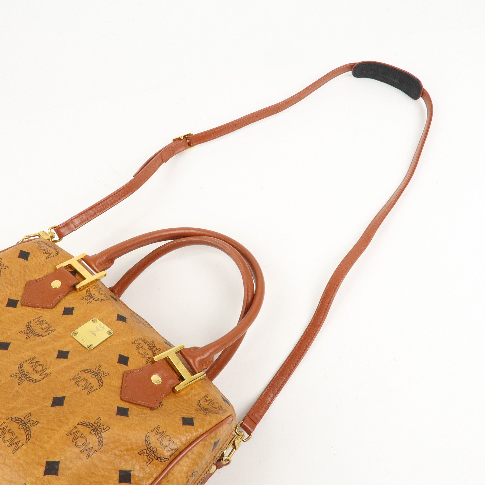 MCM Visetos Leather 2Way Bag Boston Bag Cognac
