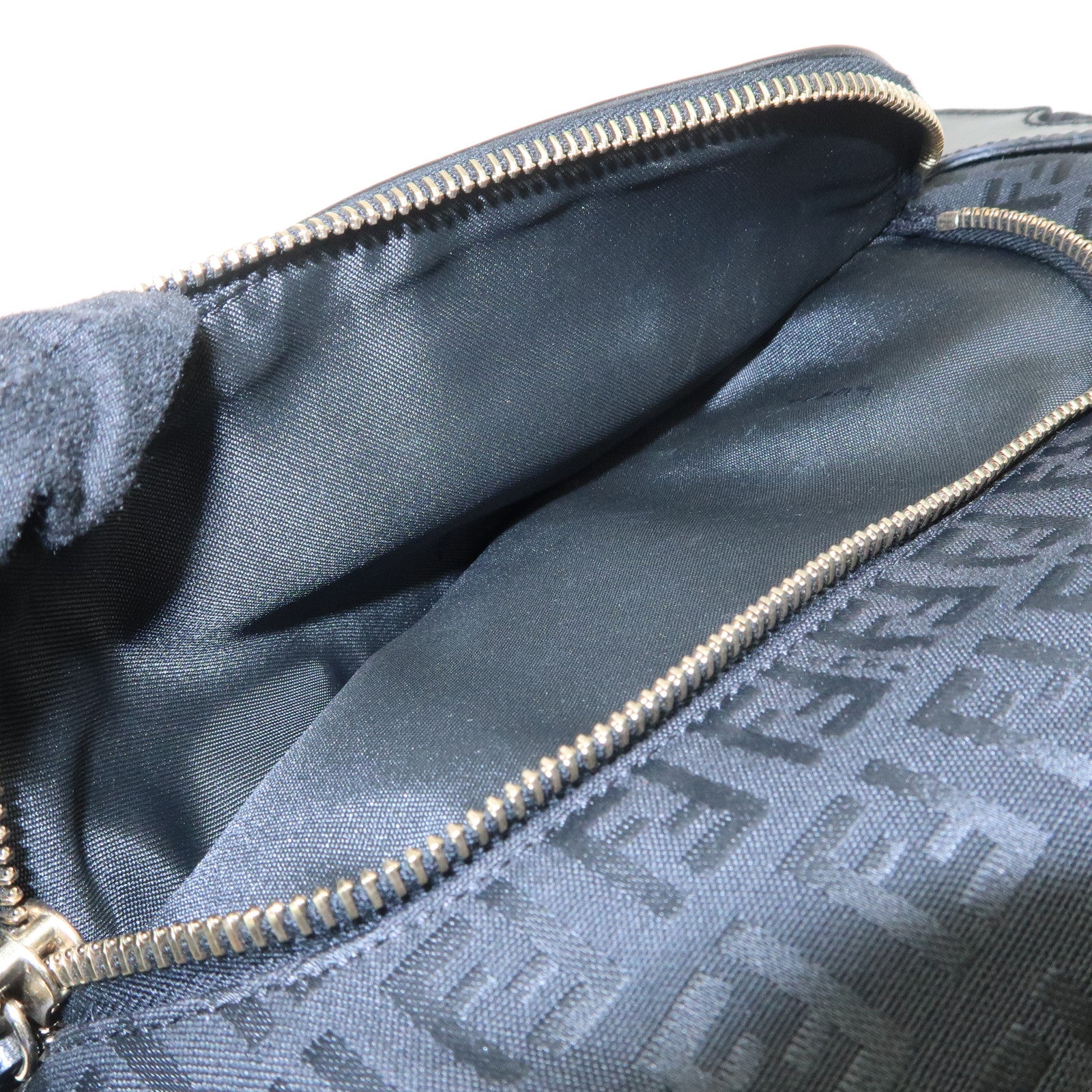 FENDI Zucchino Canvas Leather Logo Charm Shoulder Bag Black 8BR464