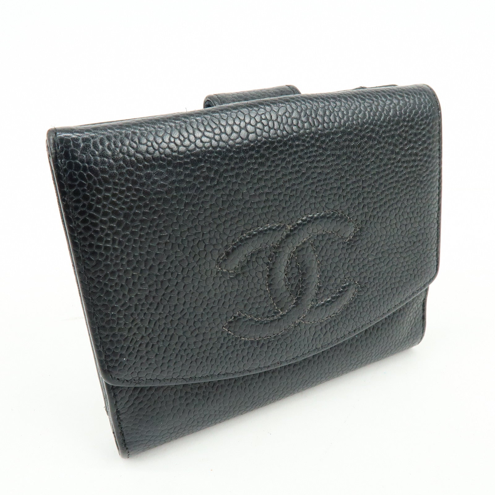 CHANEL COCO Mark Caviarskin Compact Bi-fold Wallet Black