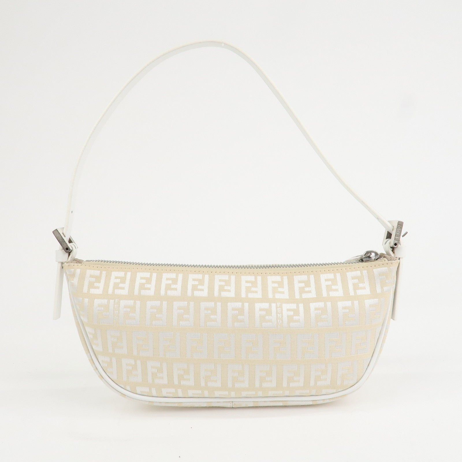 FENDI Zucchino Canvas Leather Accessory Pouch Shoulder Bag 8BR133