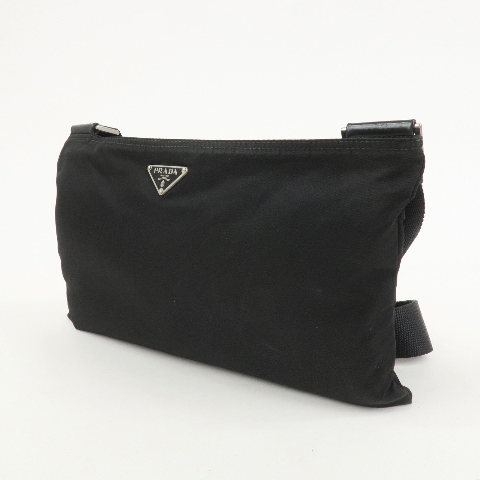 PRADA Triangle Logo Nylon Leather Shoulder Bag Crossbody Bag black