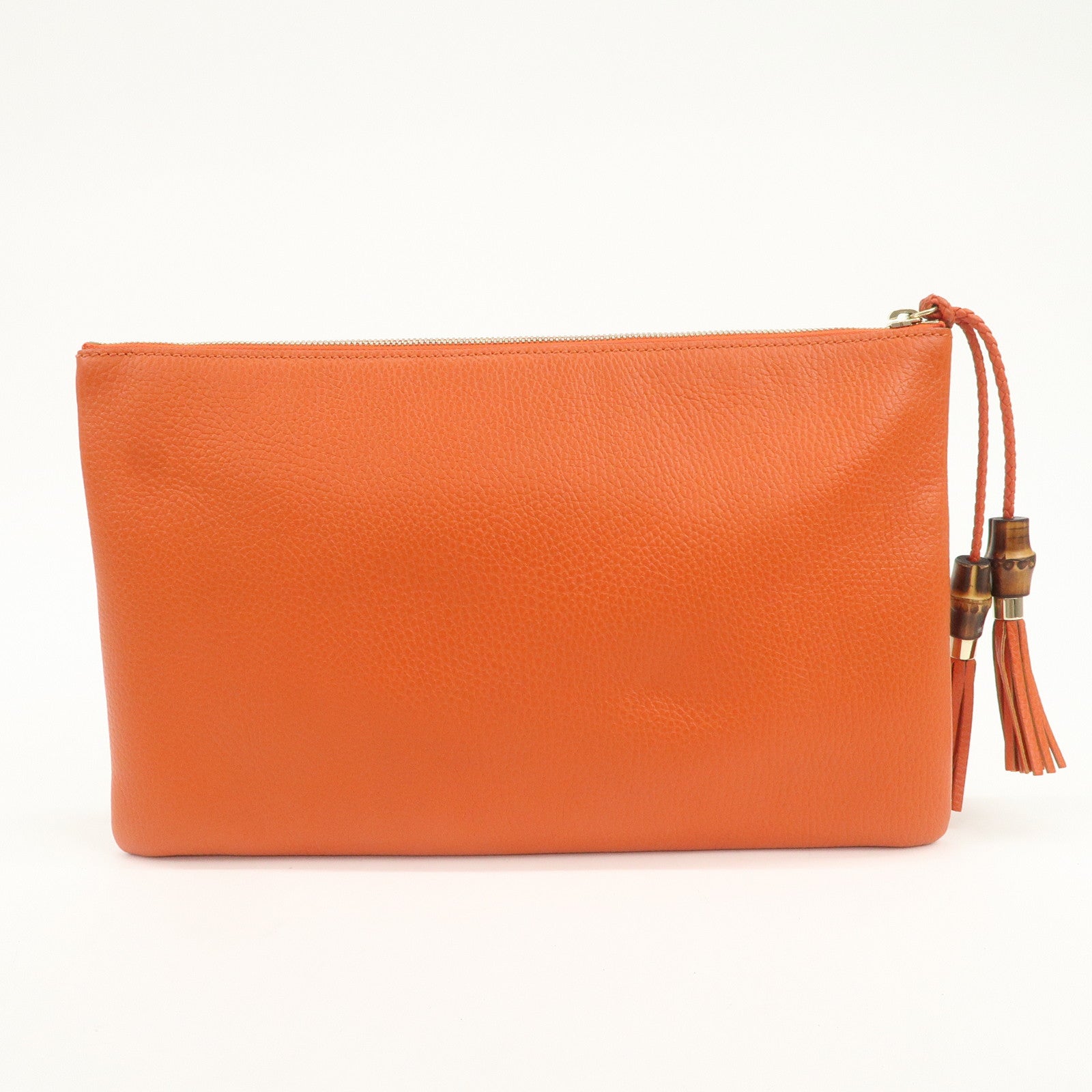 GUCCI Bamboo Logo Leather Clutch Bag Pouch Orange 449653