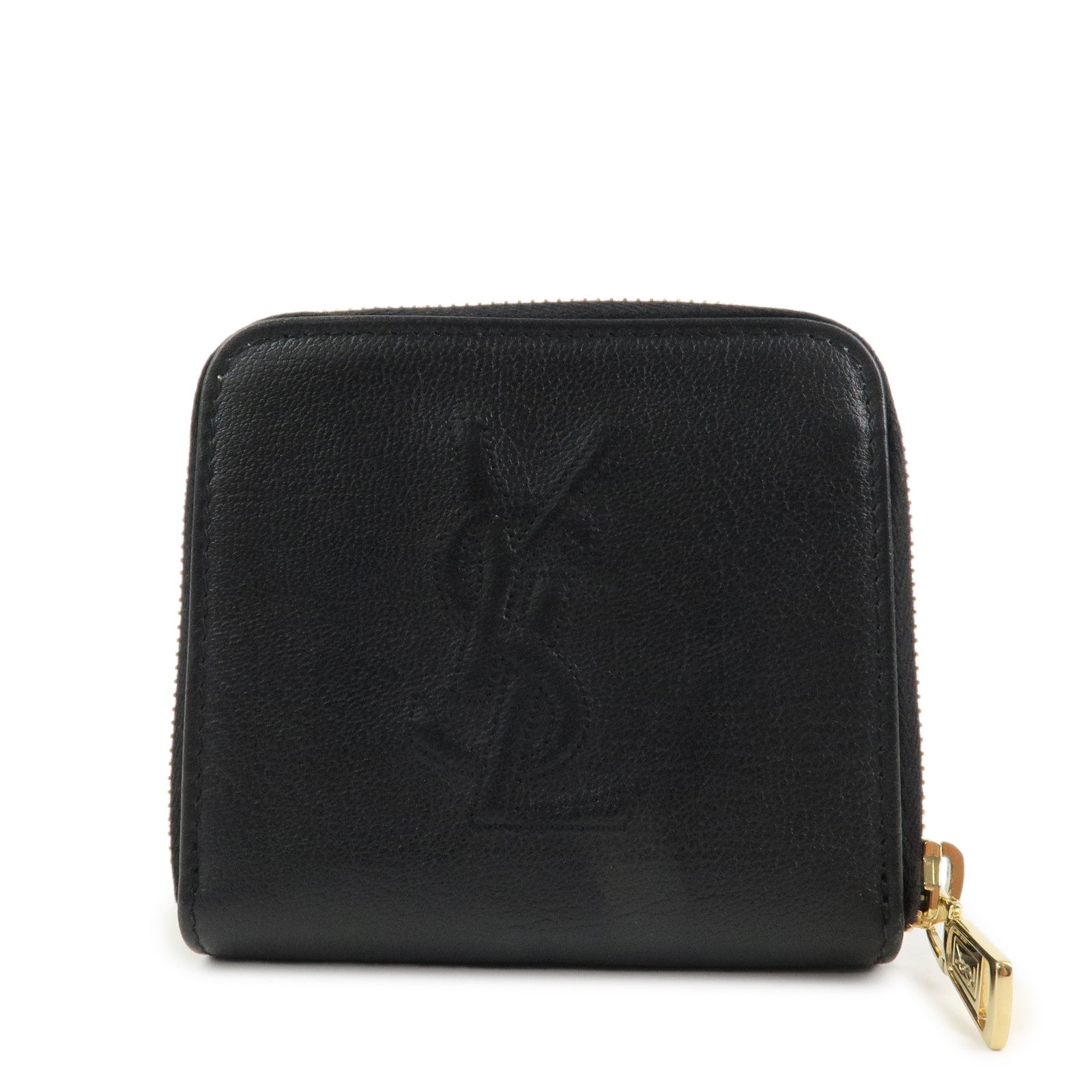 SAINT LAURENT Round Zippy Leather Bi-fold Wallet Black 568985 Used