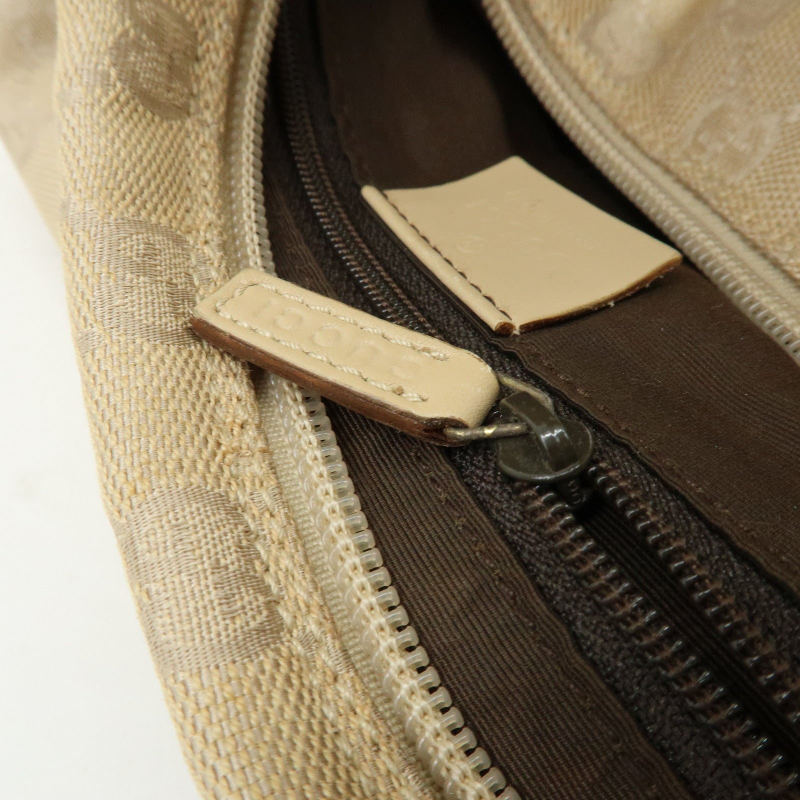 GUCCI GG Canvas Leather Shoulder Bag Hand Bag Beige 92699