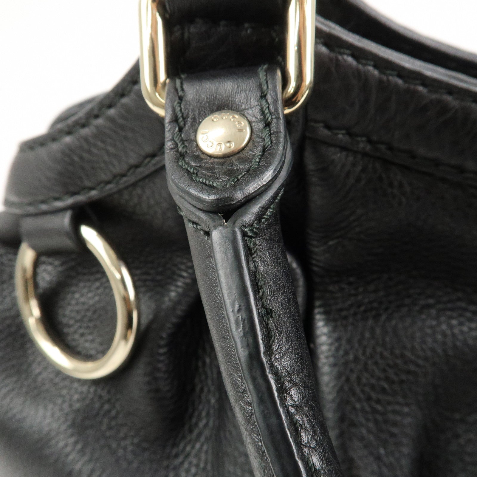 GUCCI Sukey Leather Hand Bag Tote Bag Black 211944 Used