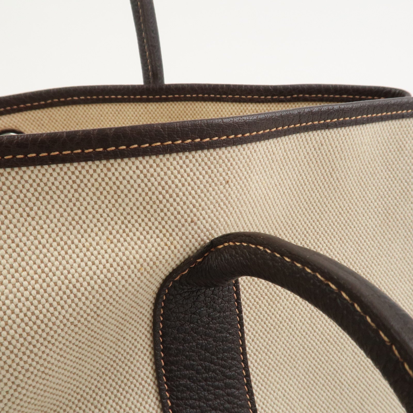 HERMES Garden Party PM Toile Ash H Stamped Tote Bag Natural Brown
