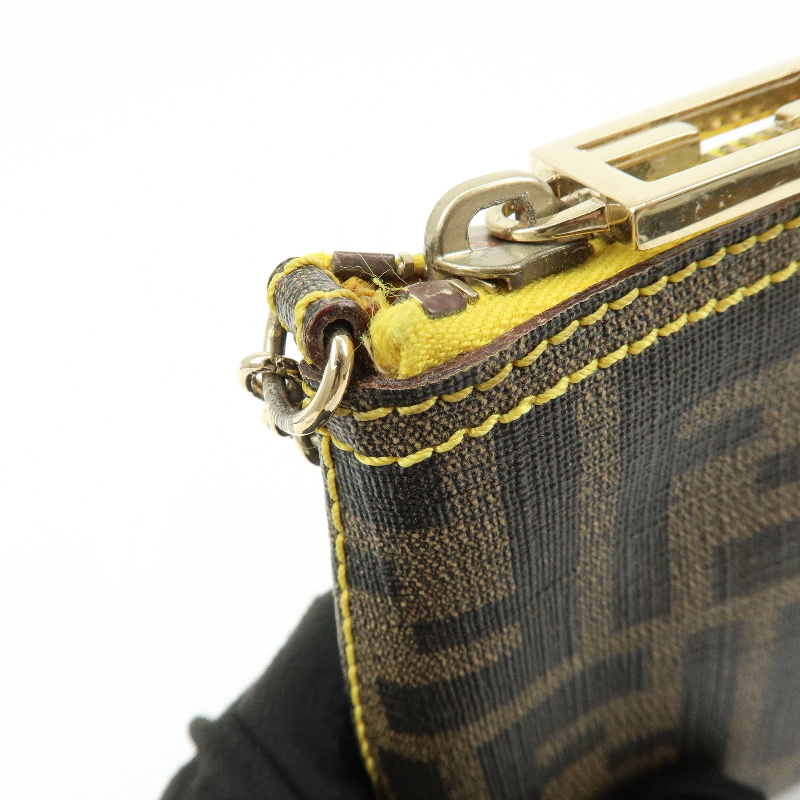 FENDI Zucca Print PVC Chain Accessory Pouch Brown Yellow 8BR592