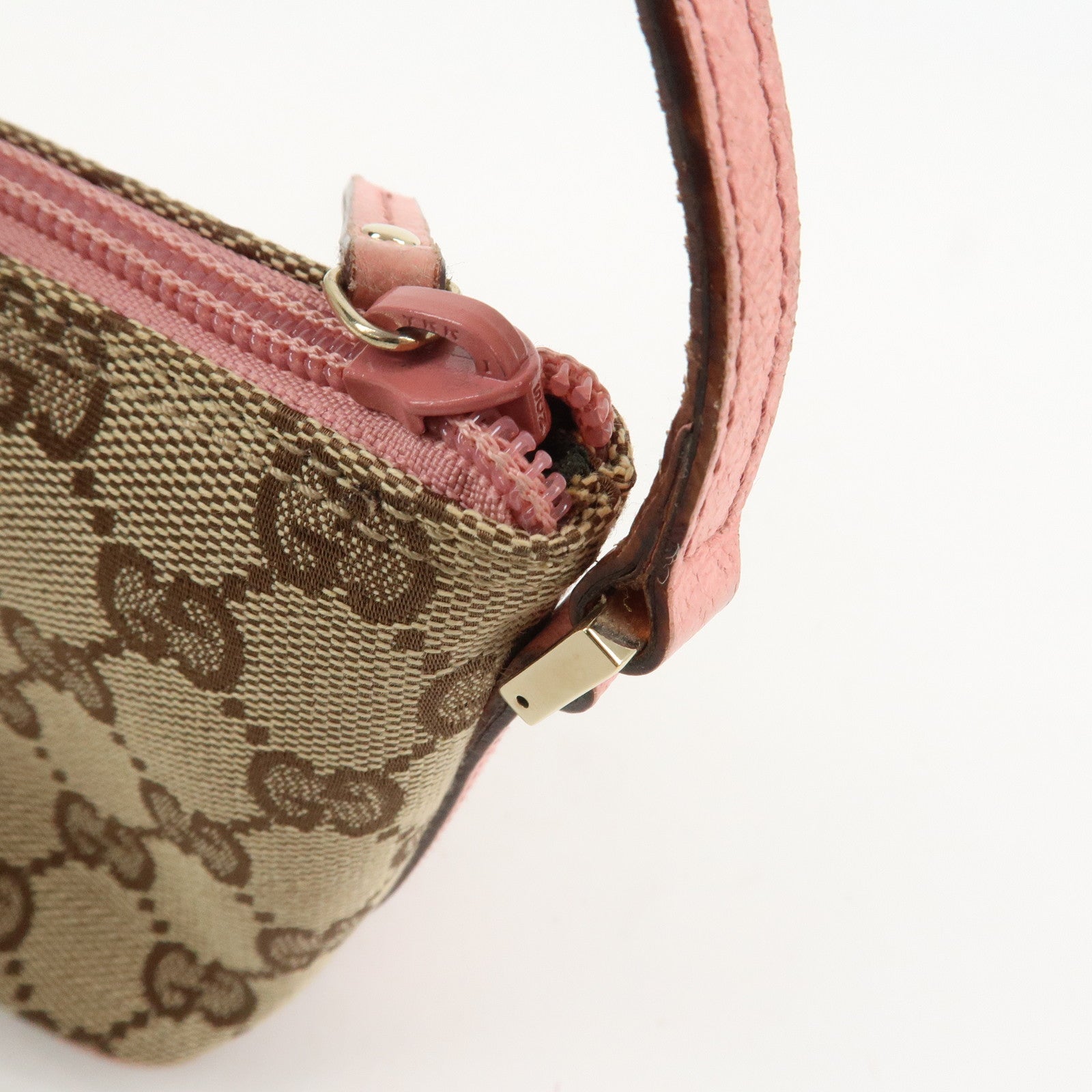 GUCCI Boat Bag GG Canvas Leather Hand Bag Beige Pink 07198