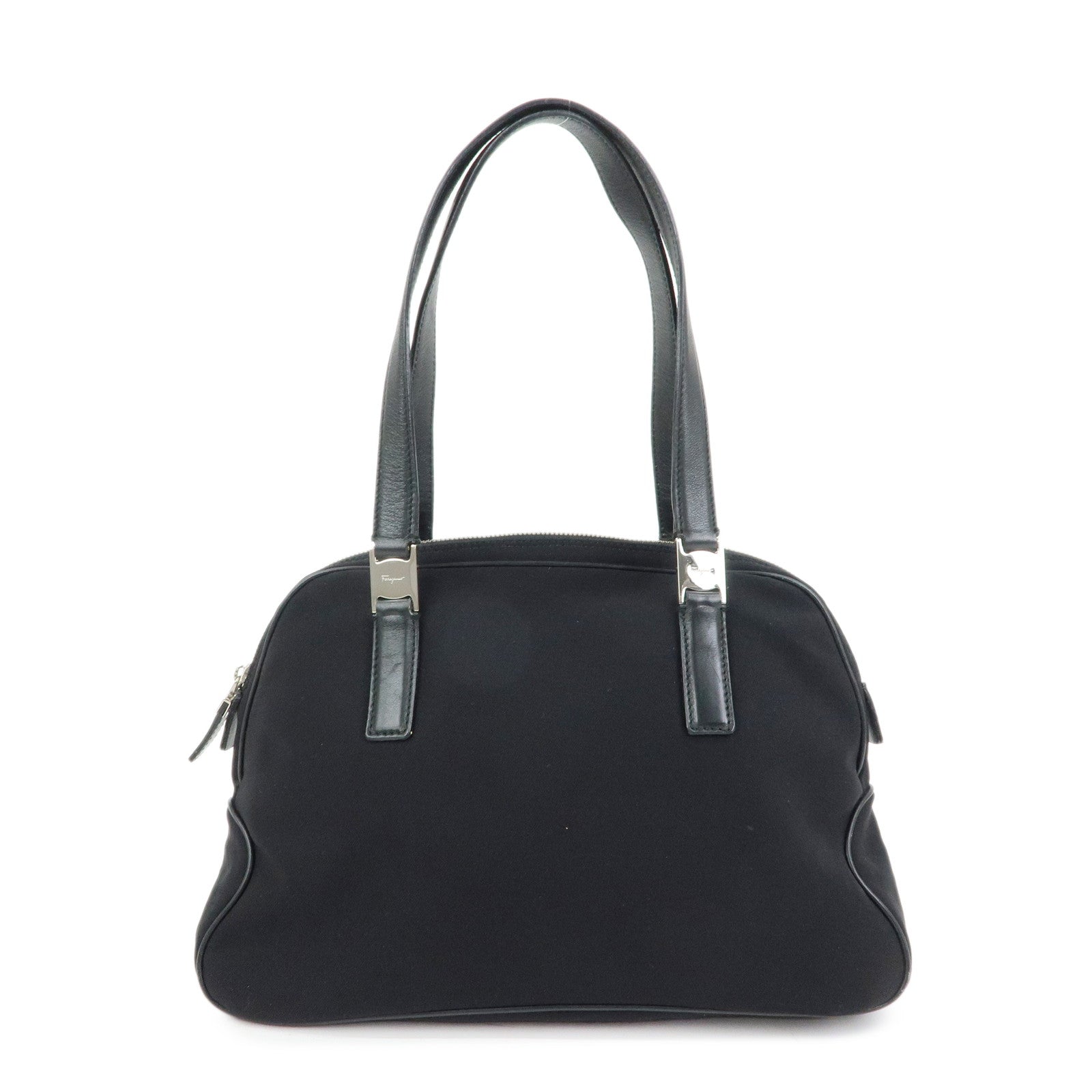 Ferragamo Vara Nylon Leather Boston Bag Shoulder Bag Black