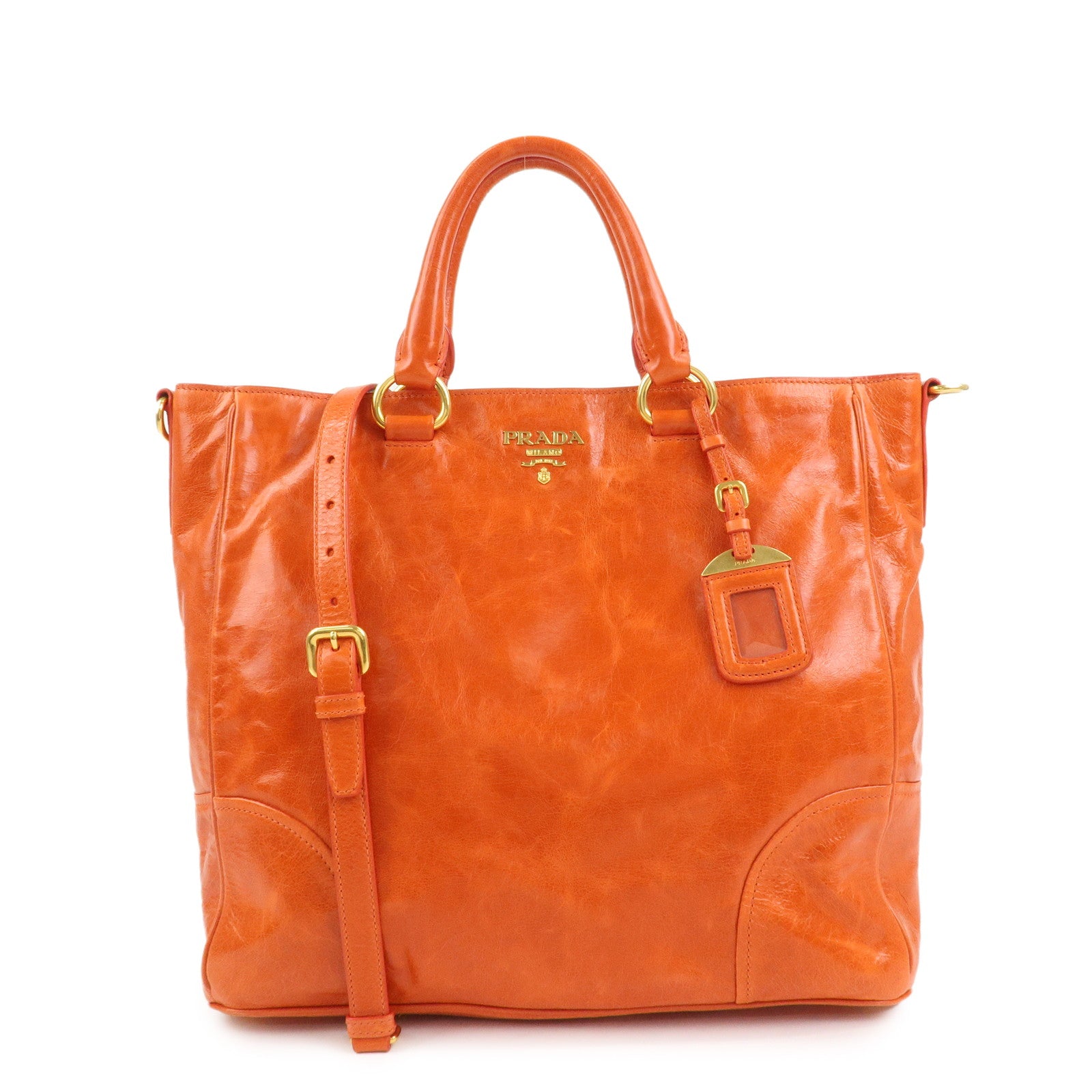 PRADA Logo Leather 2Way Bag Hand Bag Shoulder Bag Orange BN2326