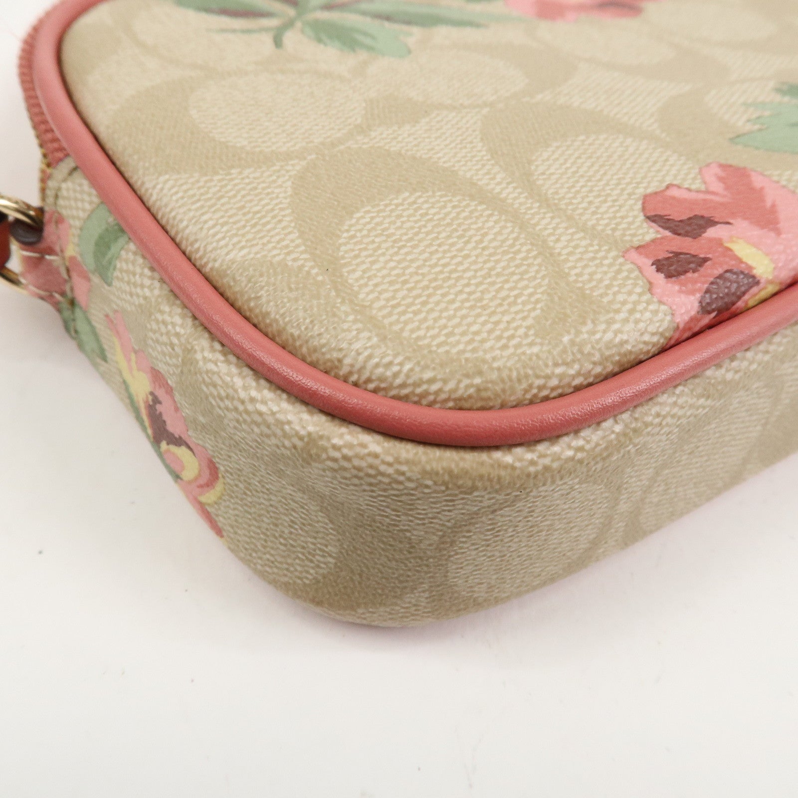 COACH Signature PVC Canvas Leather Shoulder Bag Beige Pink