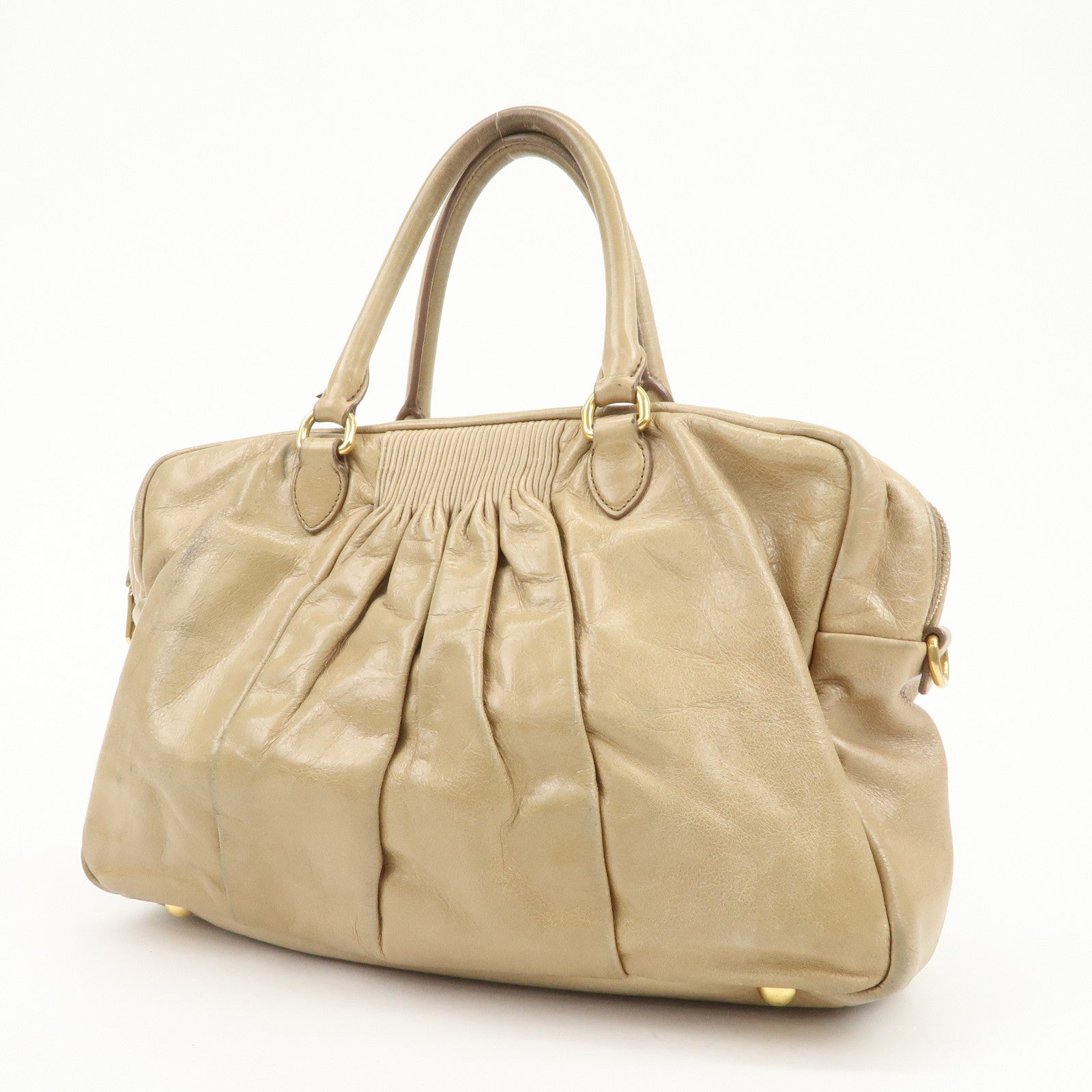 MIU MIU Logo Leather 2Way Bag Hand Bag Light Brown RL0048