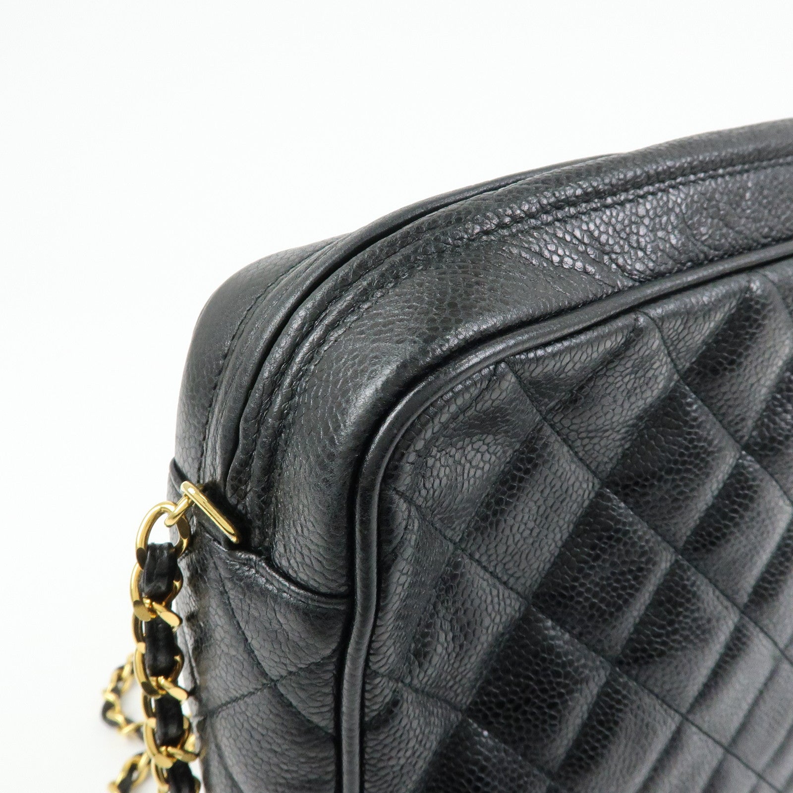 CHANEL Matelasse Cavairskin Chain Shoulder Bag Tassel Black Gold