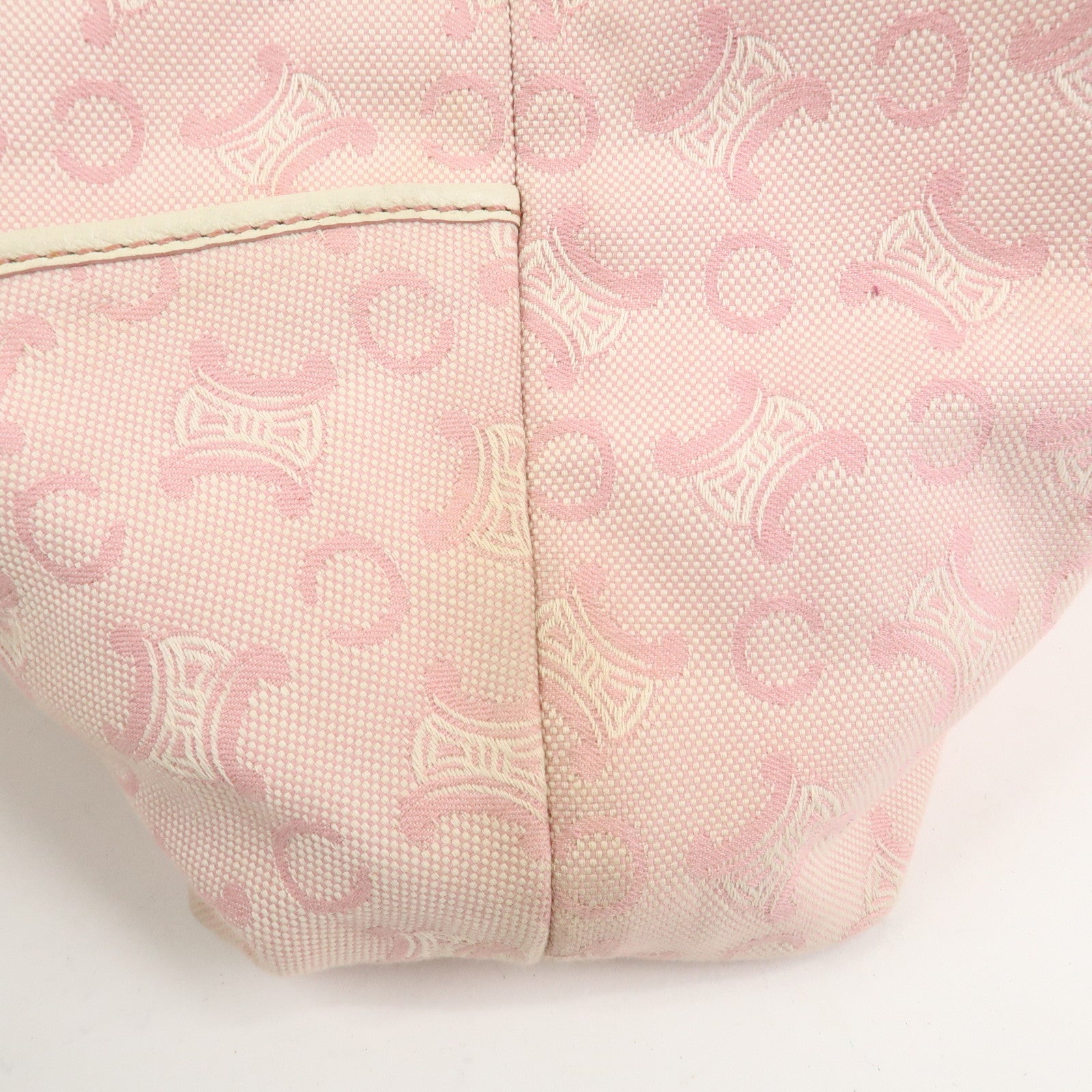 CELINE C Macadam Canvas Leather Tote Bag Shoulder Bag Pink Ivory