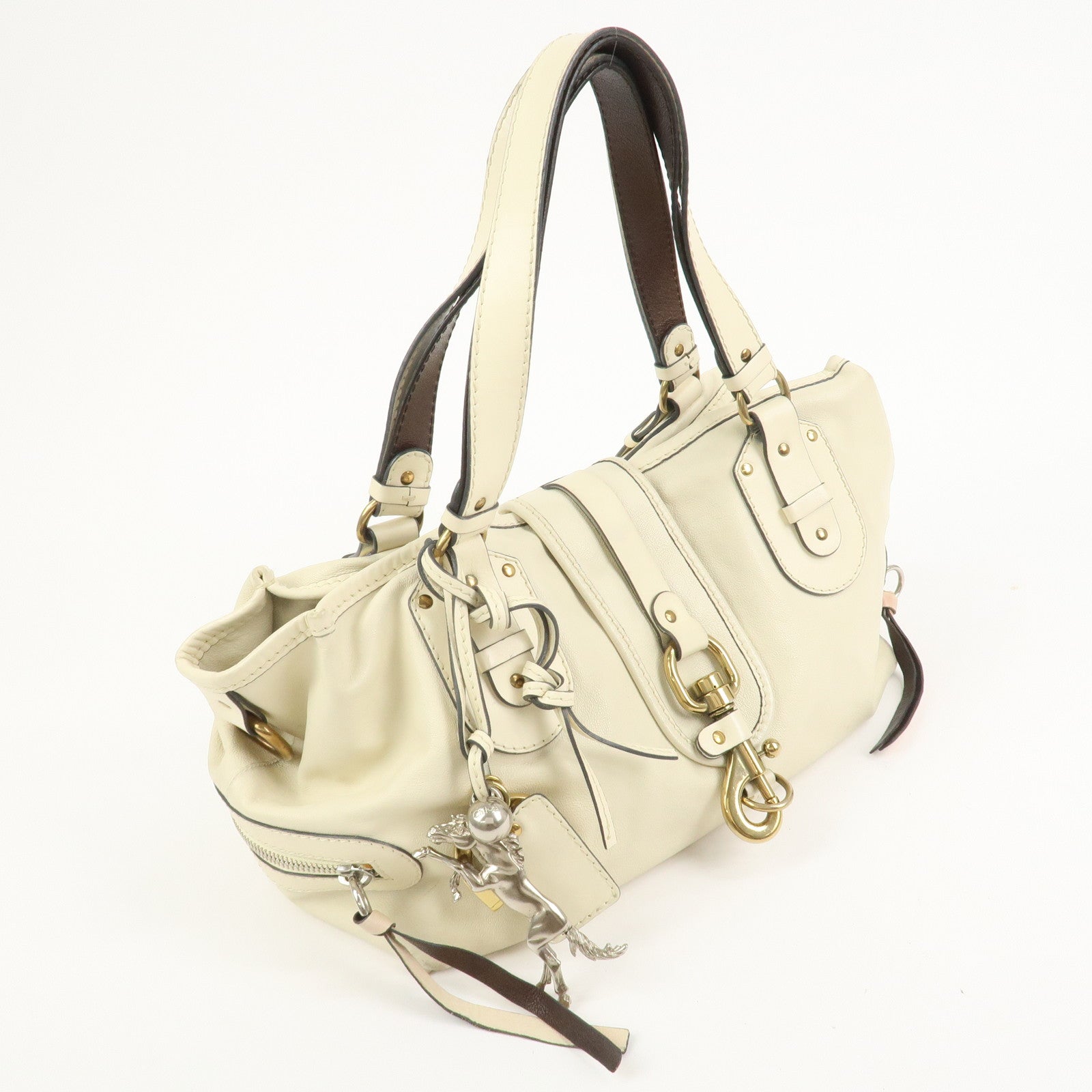 Chloe Kerala Leather Shoulder Bag Hand Bag Ivory Brown
