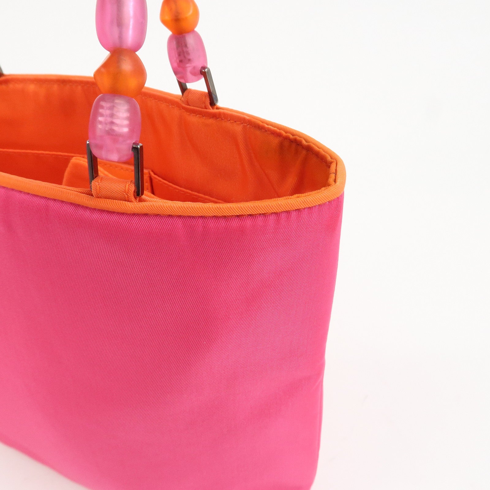 Christian Dior Malice Pearl Logo Nylon Hand Bag Pink Orange