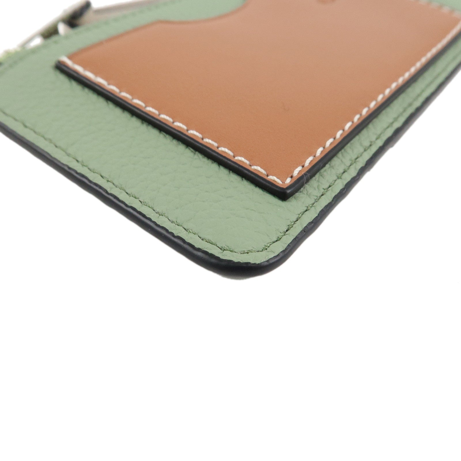 LOEWE Fragment Soft Grained Calf Coin Case Card Case Light Green Brown Used