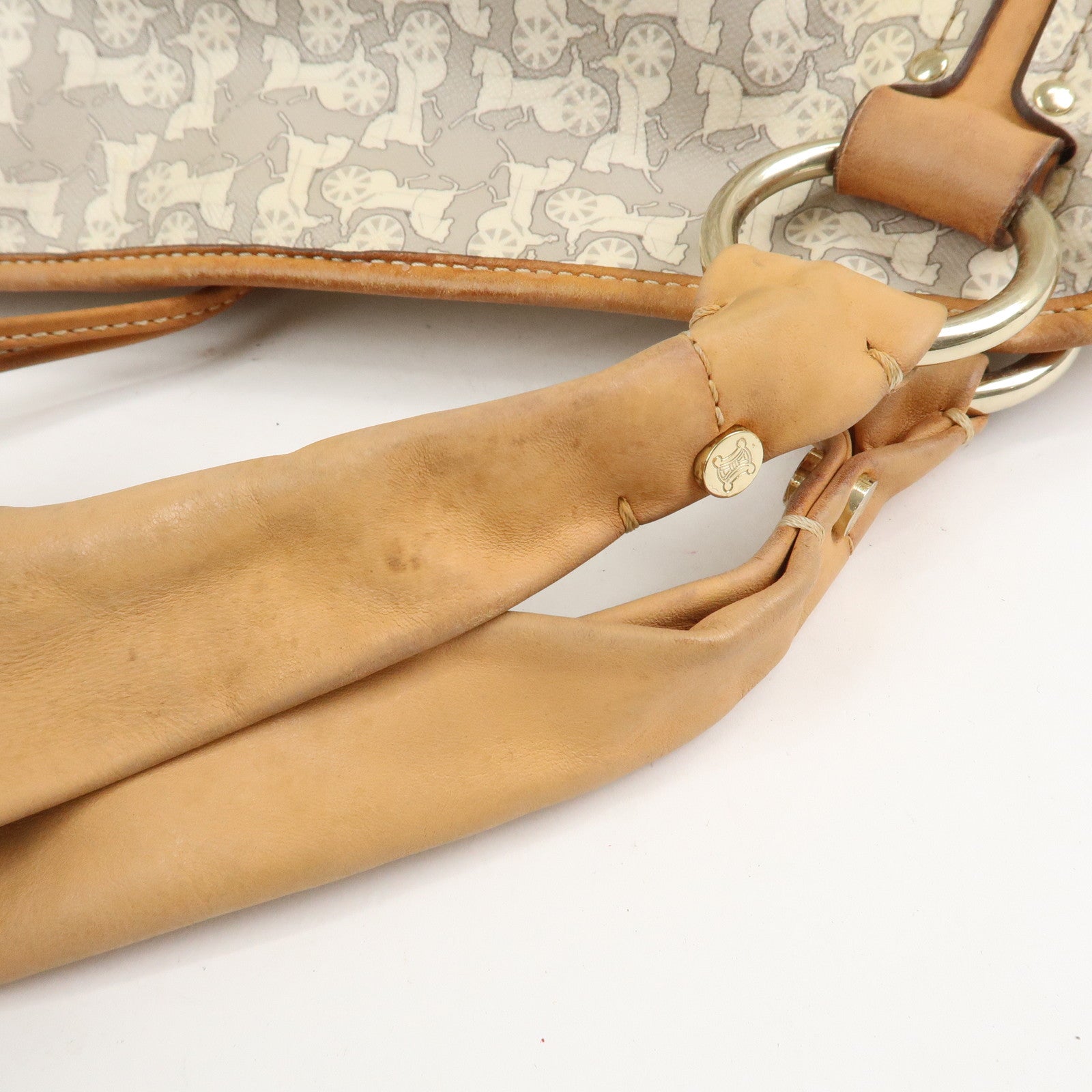 CELINE Logo Leather Hand Bag Shoulder Bag Gray Light Brown