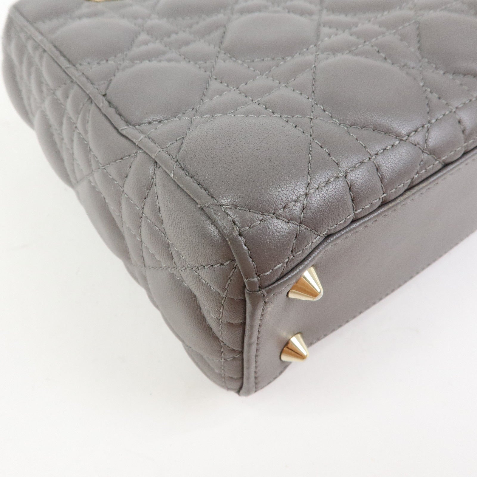 Christian Dior Lady Dior Cannage Leather 2Way Bag Hand Bag Gray