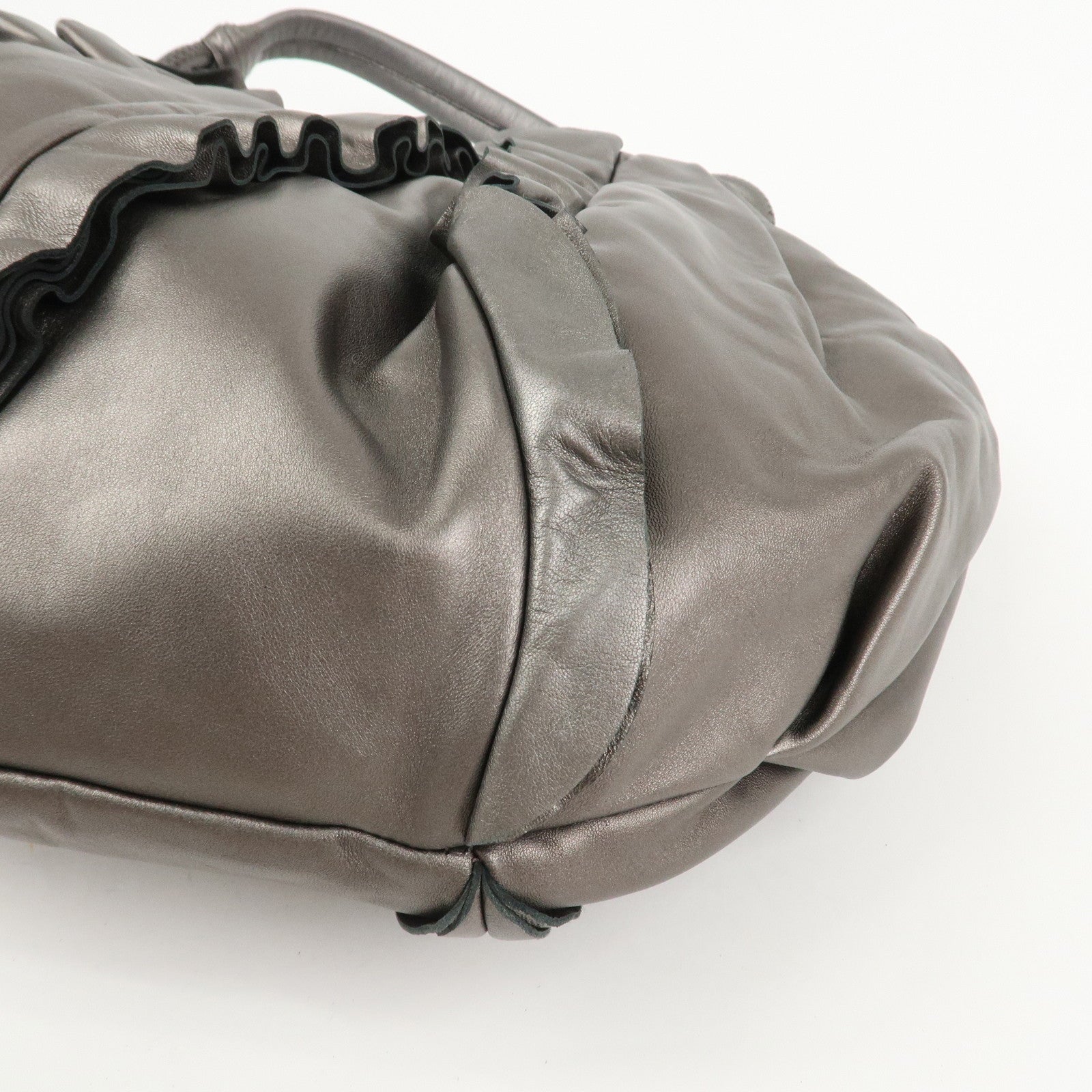 PRADA Logo Frilled Leather Shoulder Bag Hand Bag Bronze BR3993
