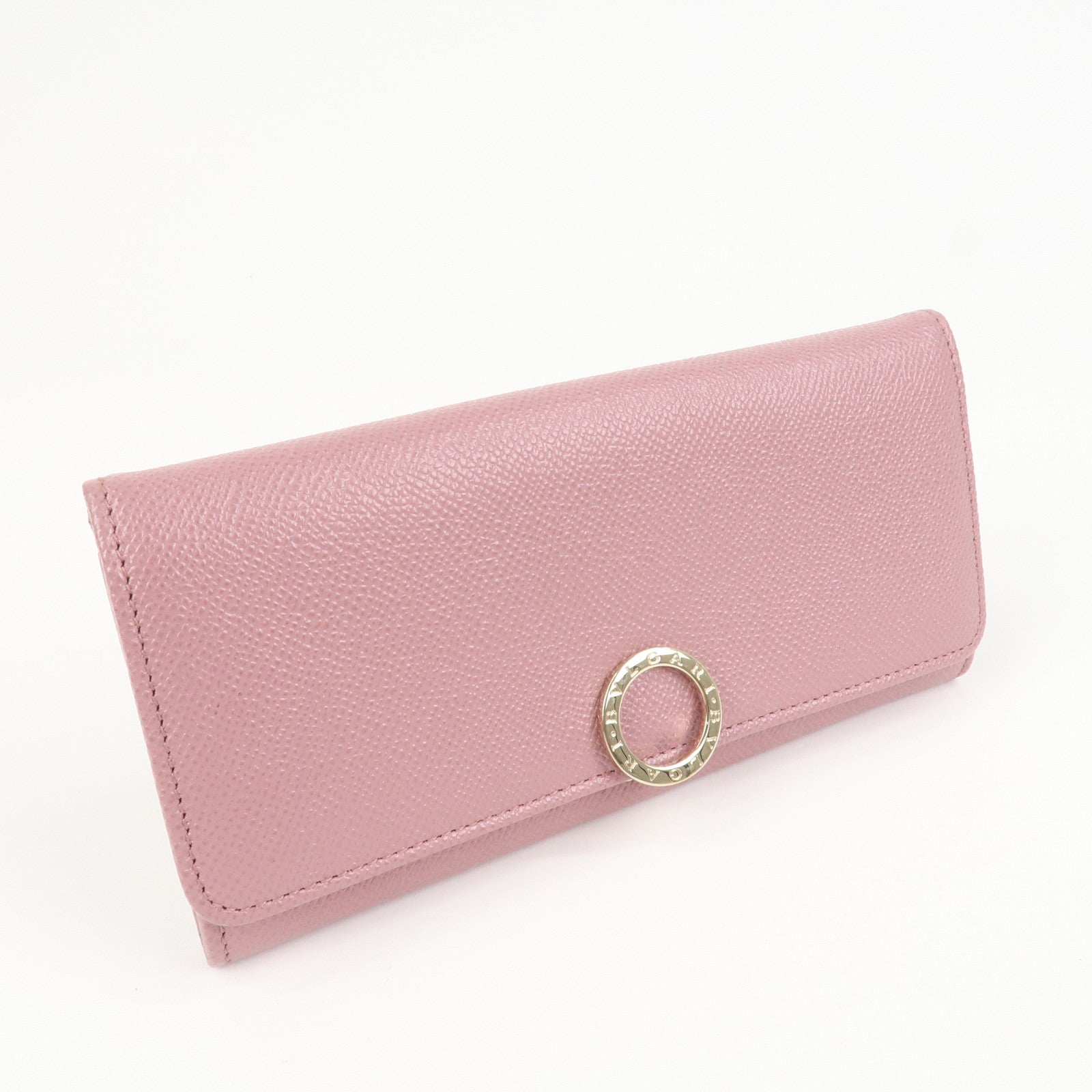 BVLGARI Logo Leather Bi-Fold Long Wallet Light Purple