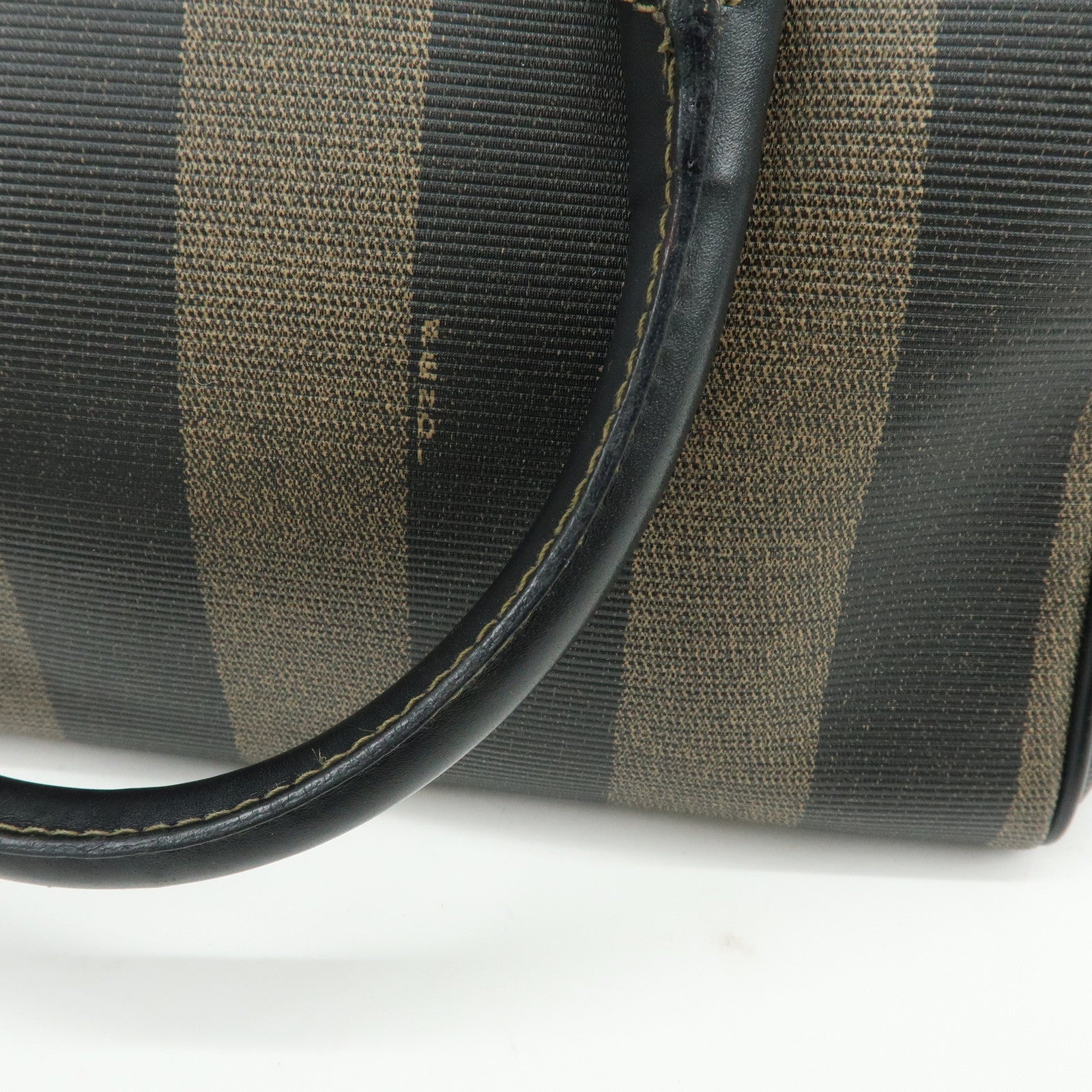 FENDI Pequin PVC Leather Boston Bag Hand Bag Black Brown