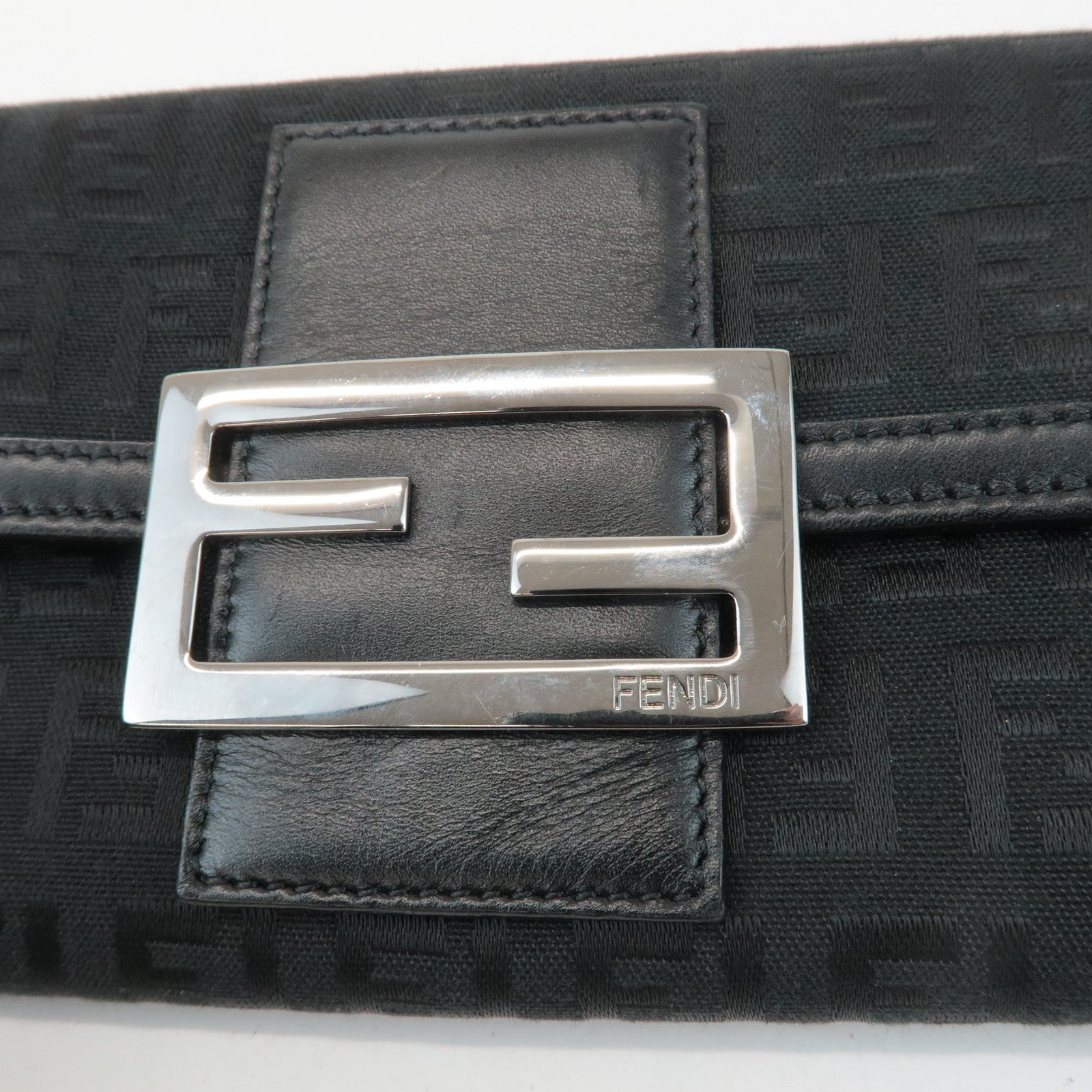 FENDI Zucchino Leather Canvas Bi-fold Long Wallet Black M0021 Used