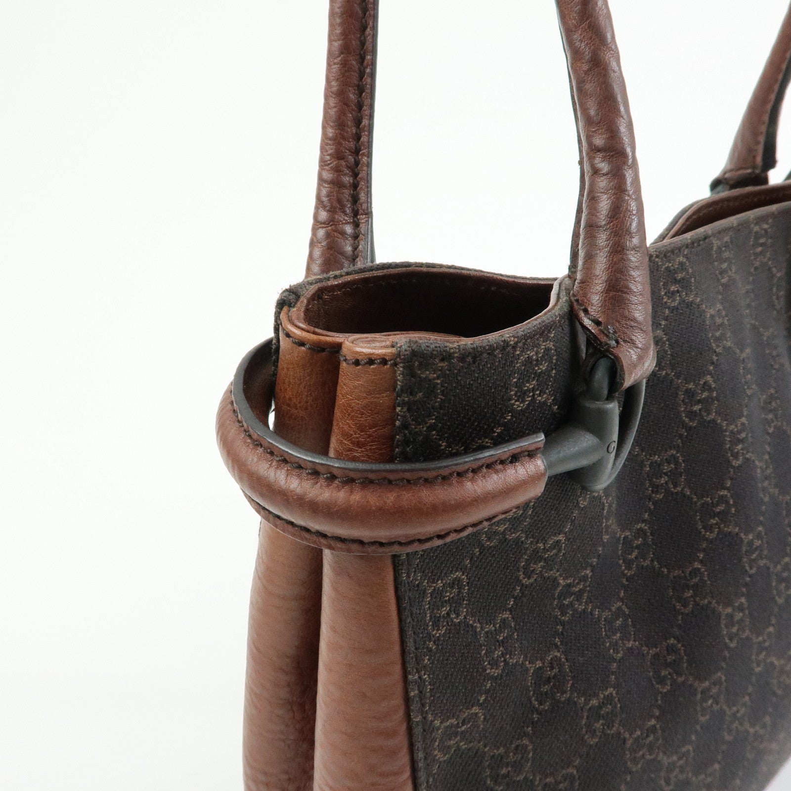 GUCCI Horsebit GG Canvas Leather Tote Bag Hand Bag Brown 101971
