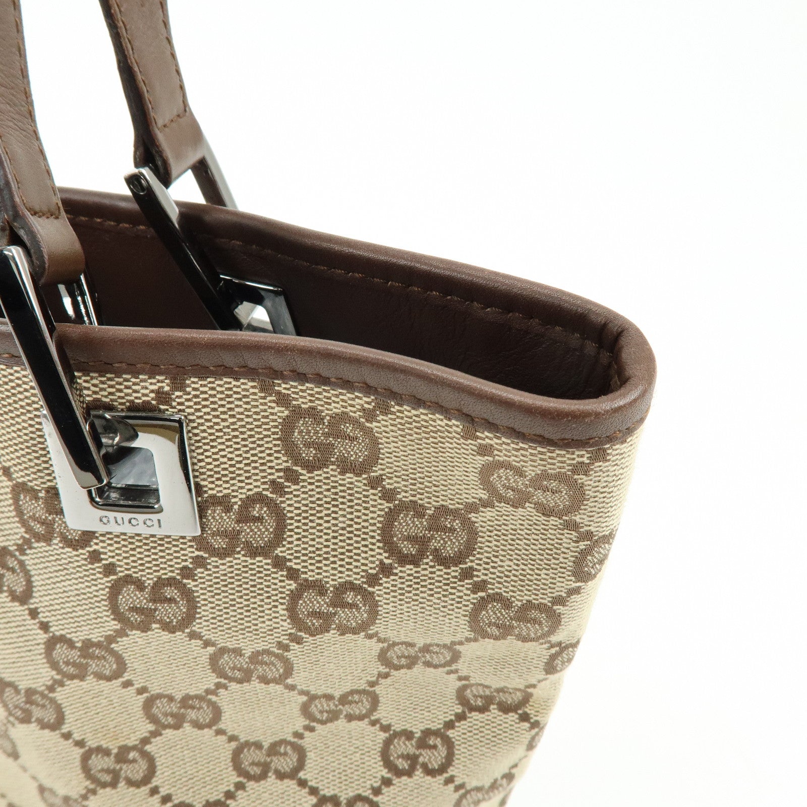 GUCCI GG Canvas Leather Tote Bag Shoulder Bag Beige Brown 31244