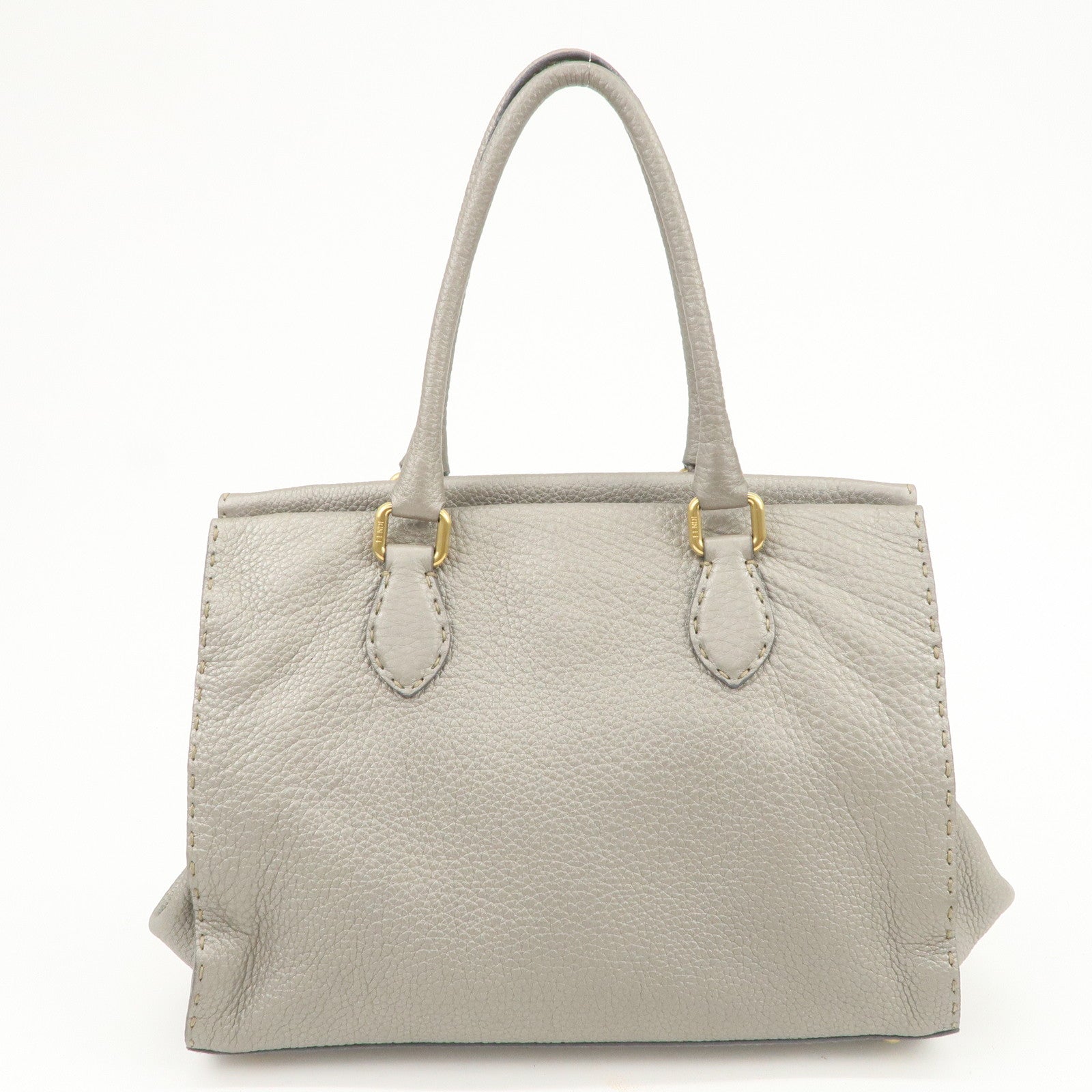 FENDI Seleria Leather Hand Bag Shoulder Bag Metallic Gray 8BN218