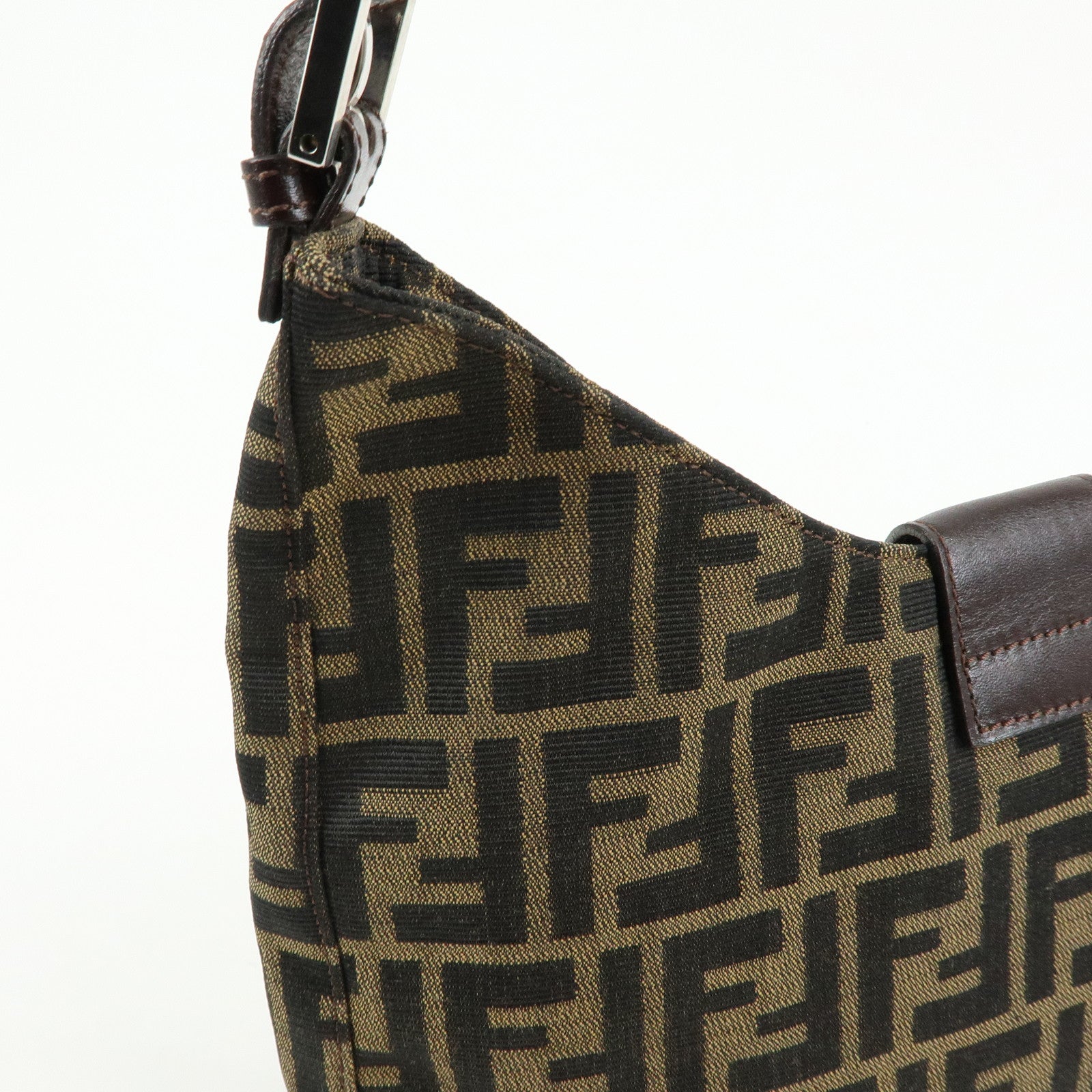 FENDI Zucca Canvas Leather Shoulder Bag Black Brown 26569