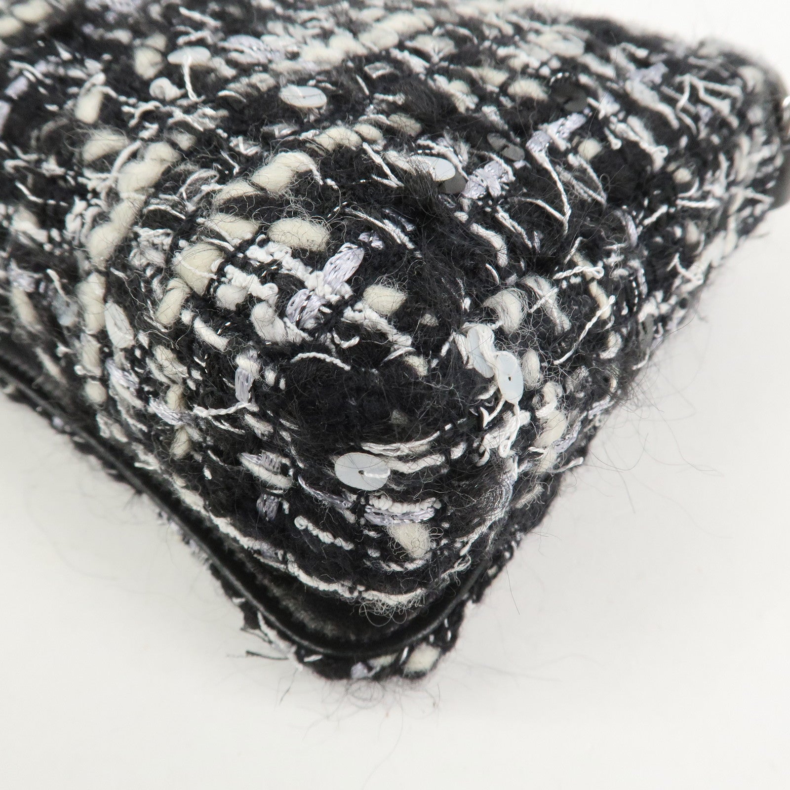 CHANEL Tweed Chain Shoulder Bag Hand Bag Black White 8645695