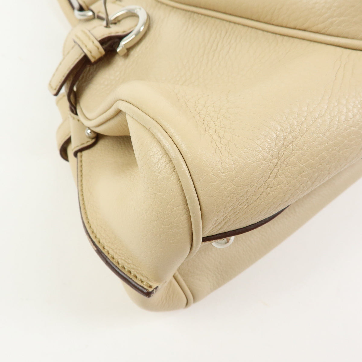 Ferragamo Gancini Leather Drawstring Shoulder Bag Hand Bag Beige