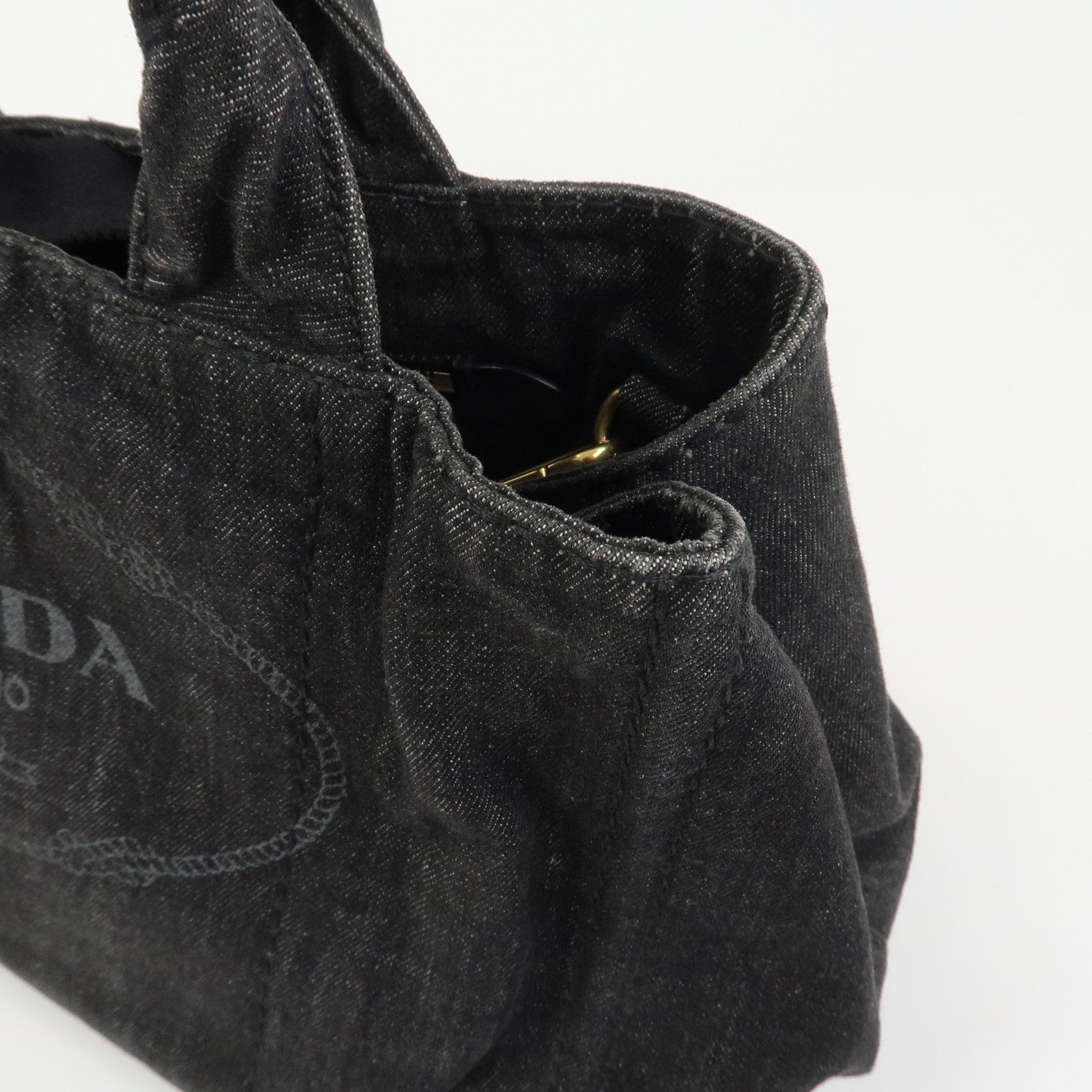 PRADA Canapa Denim 2Way Bag Hand Bag Shoulder Bag Black 1BG642