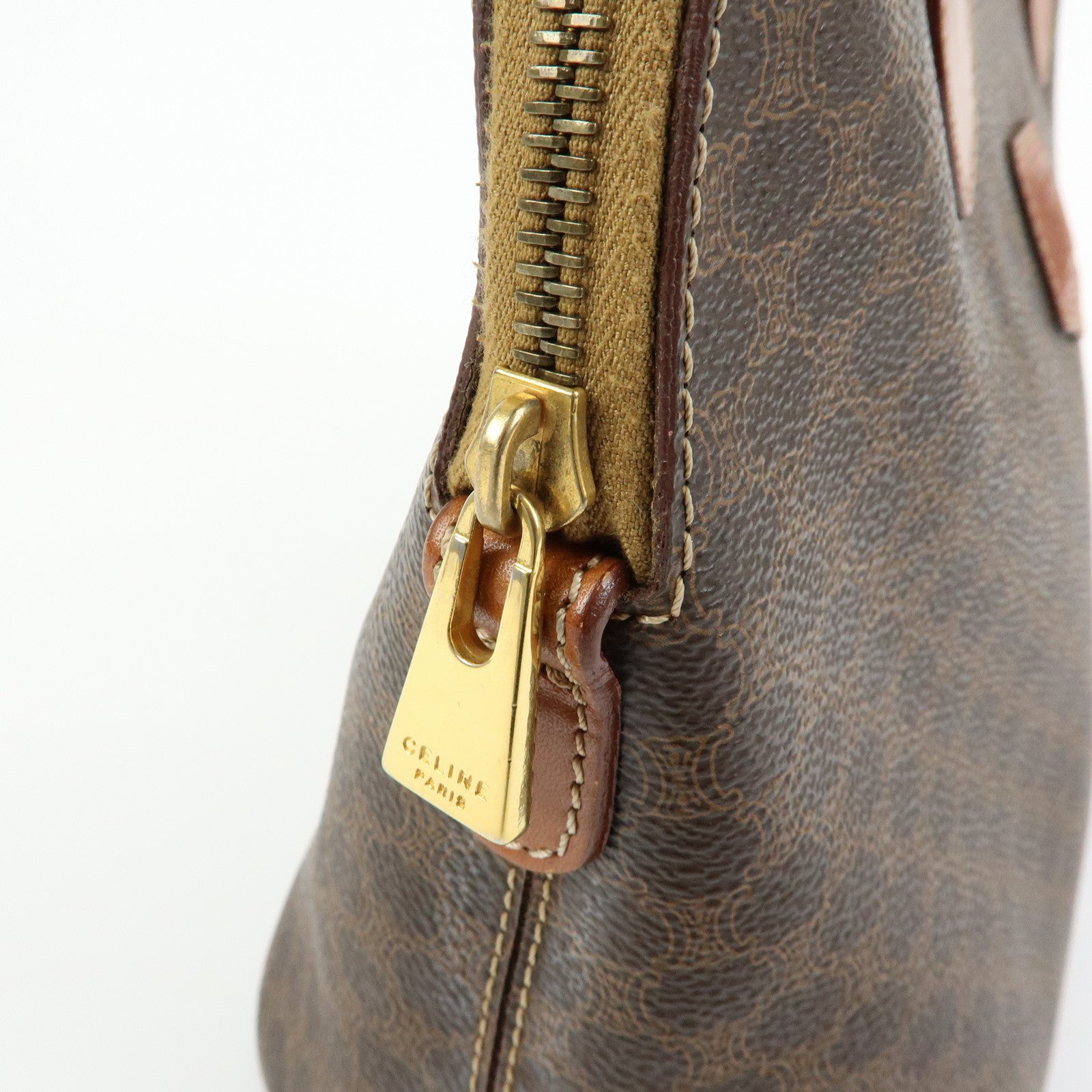 CELINE Macadam PVC Leather Hand Bag Brown