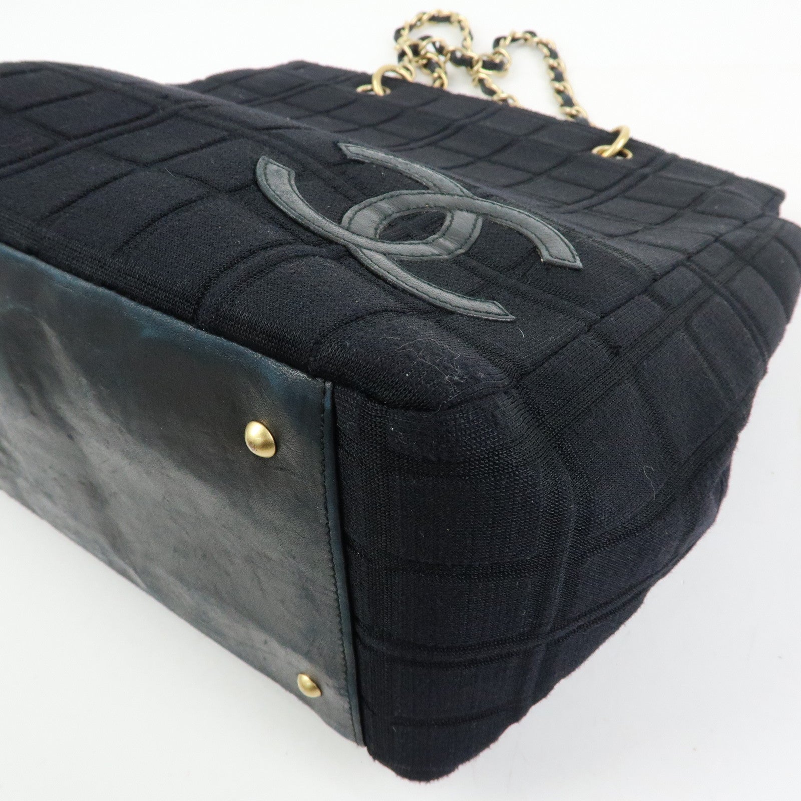 CHANEL COCO Mark Canvas Leather Chain Strap Tote Bag Black