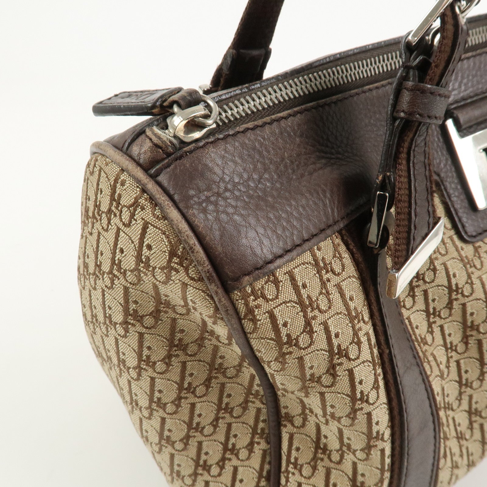 Christian Dior Trotter Street Chic Canvas Leather Boston Bag Beige