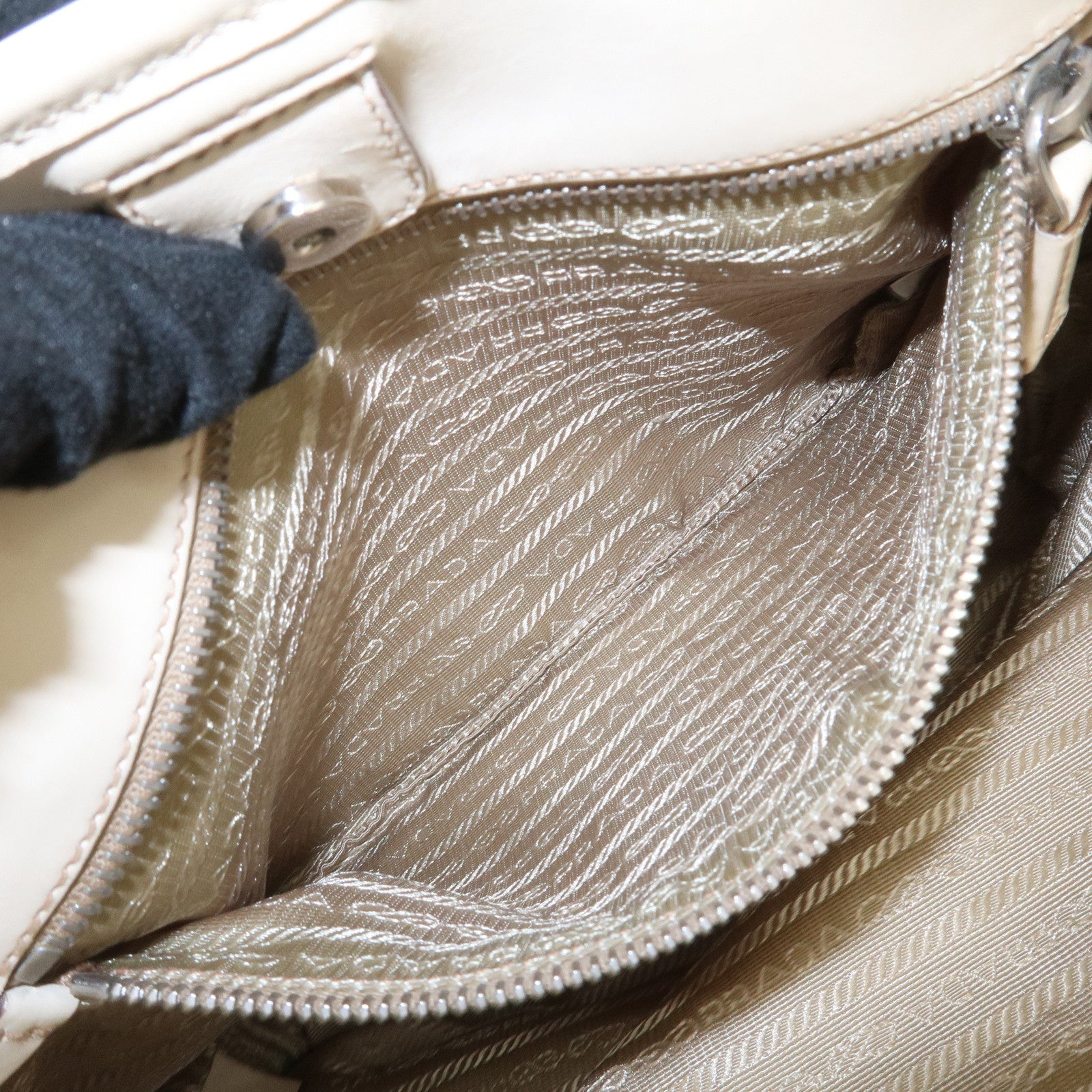 PRADA Logo Jacquard Leather 2Way Shoulder Bag Tote Bag Beige BR3414
