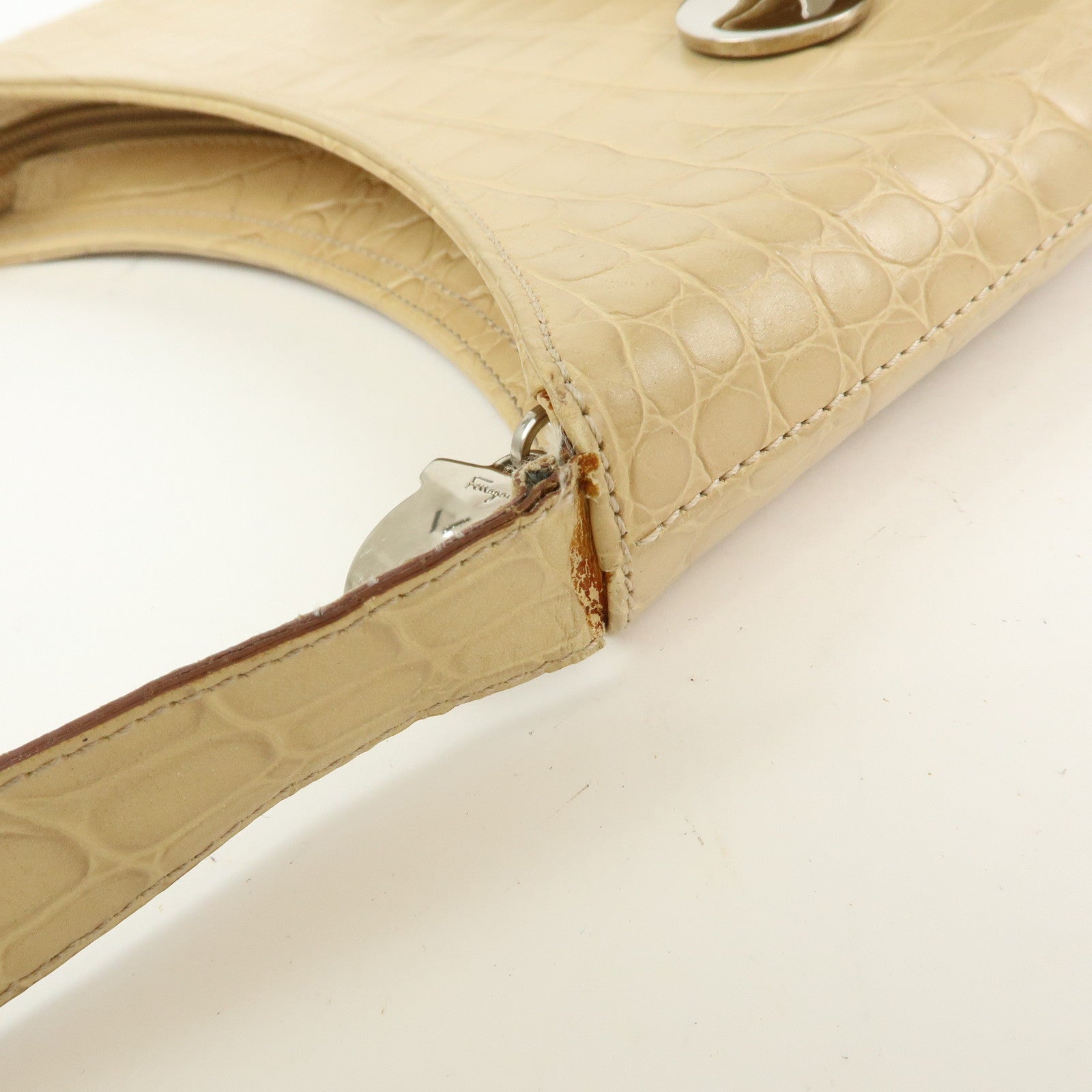 Ferragamo Gancini Embossed Leather Shoulder Bag Beige