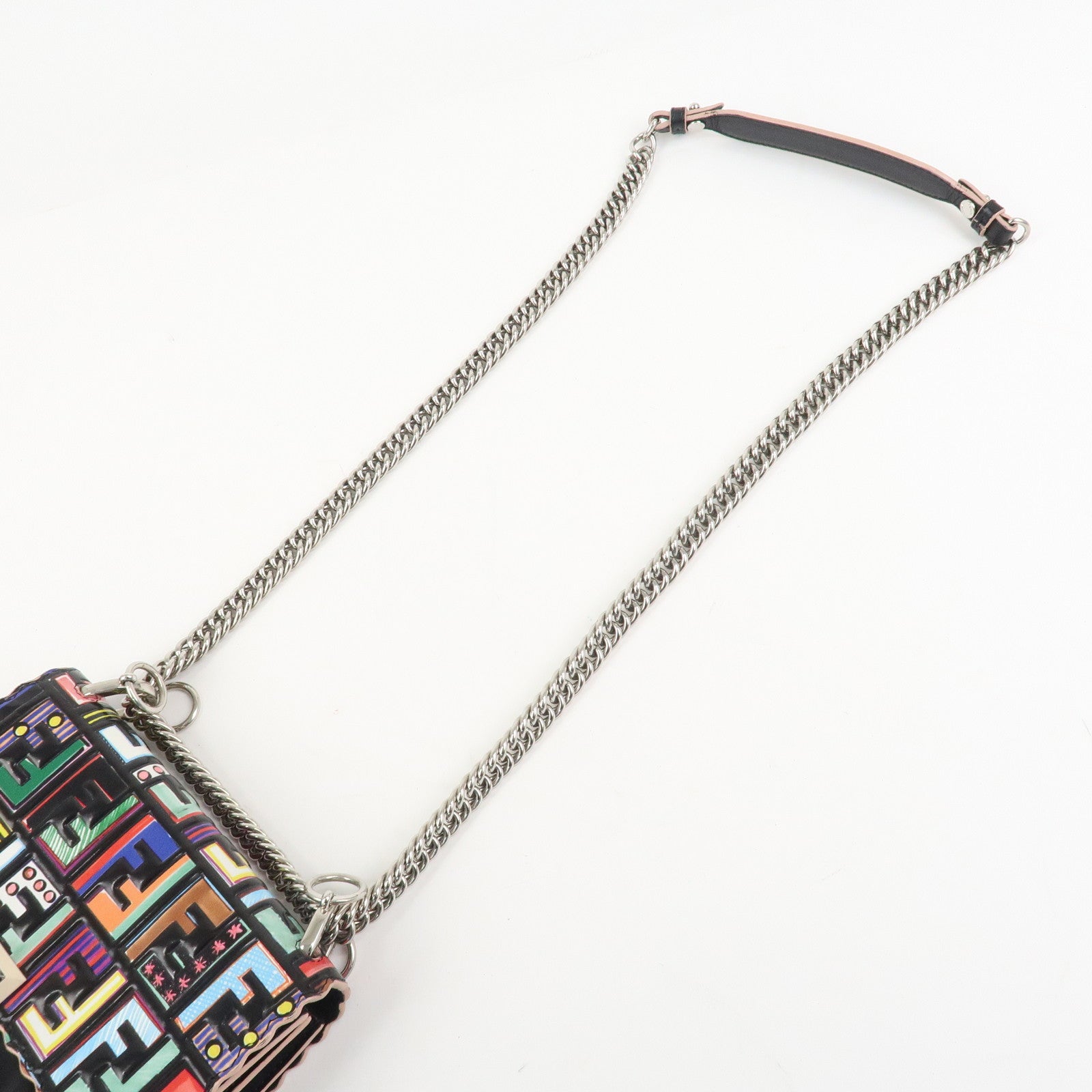 FENDI Zucca Leather Mini Kan I Chain Shoulder Bag Multicolor 8M0381