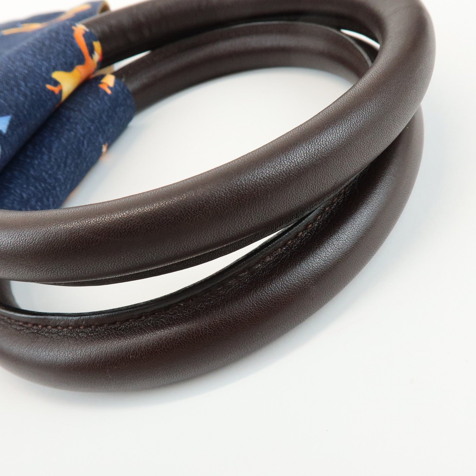 BVLGARI Logo Canvas Leather Hand Bag Navy
