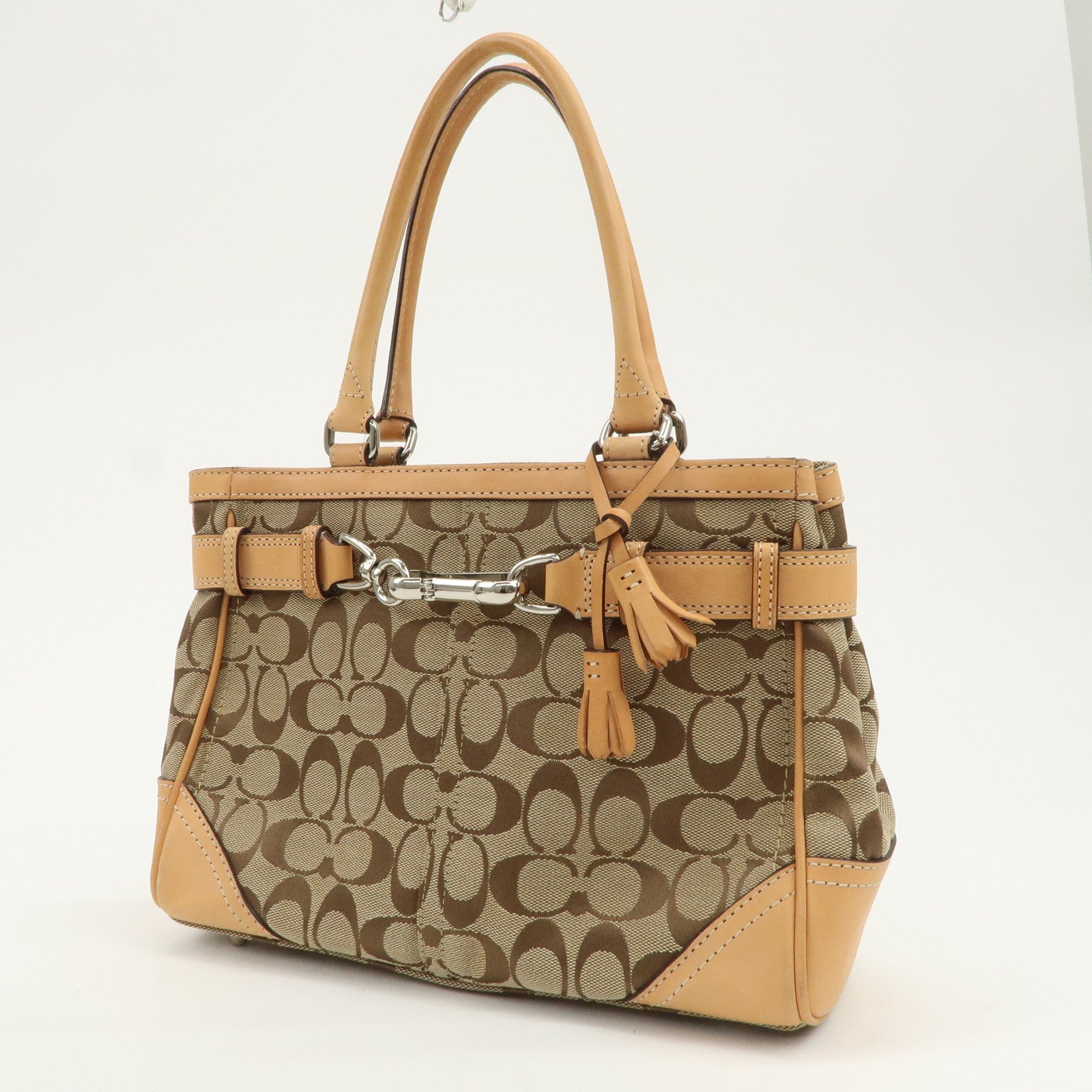 COACH Signature Canvas Leather Set of 2 Hand Bag Black Light Brown