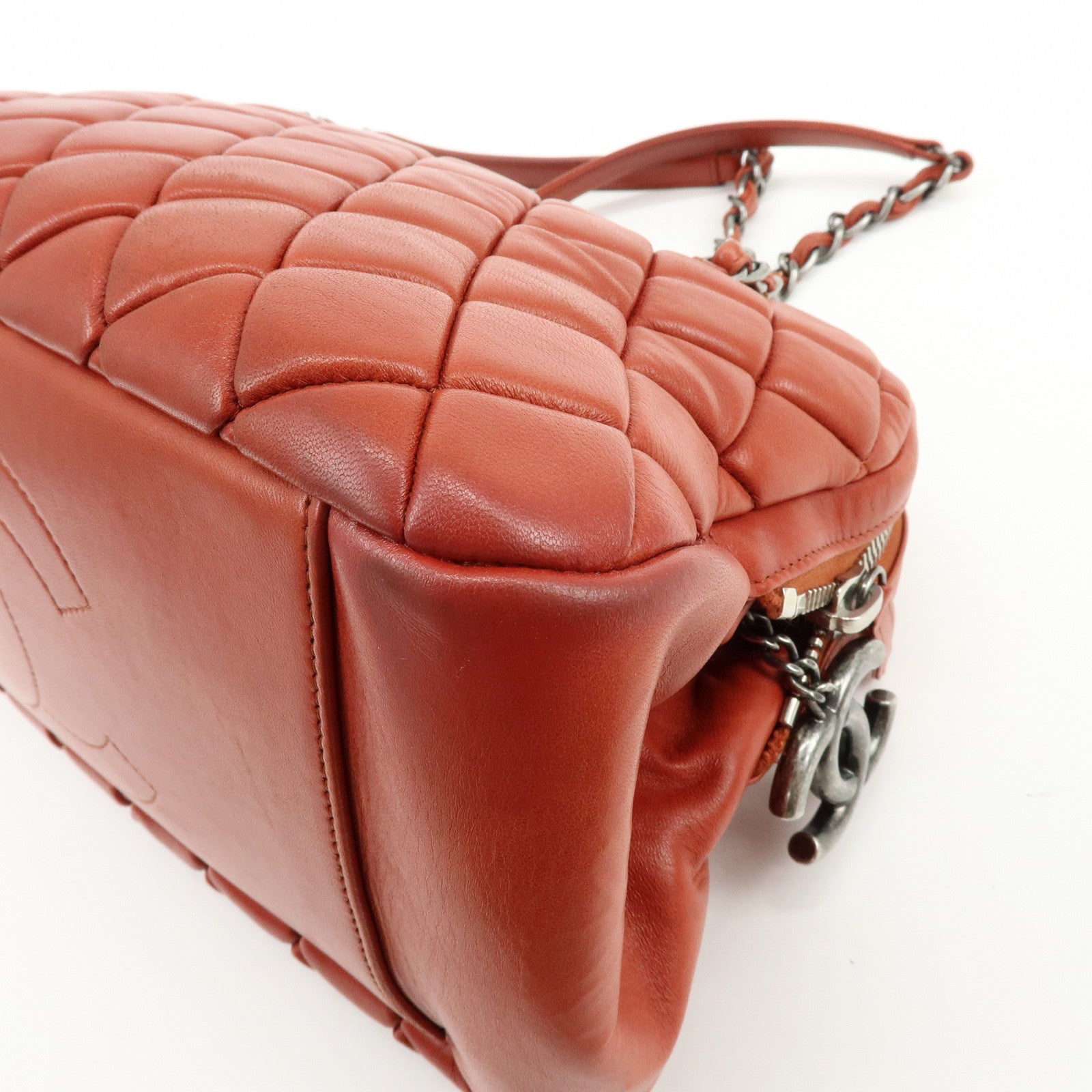 CHANEL Matelasse COCO Mark Lamb Skin Shoulder Bag Red