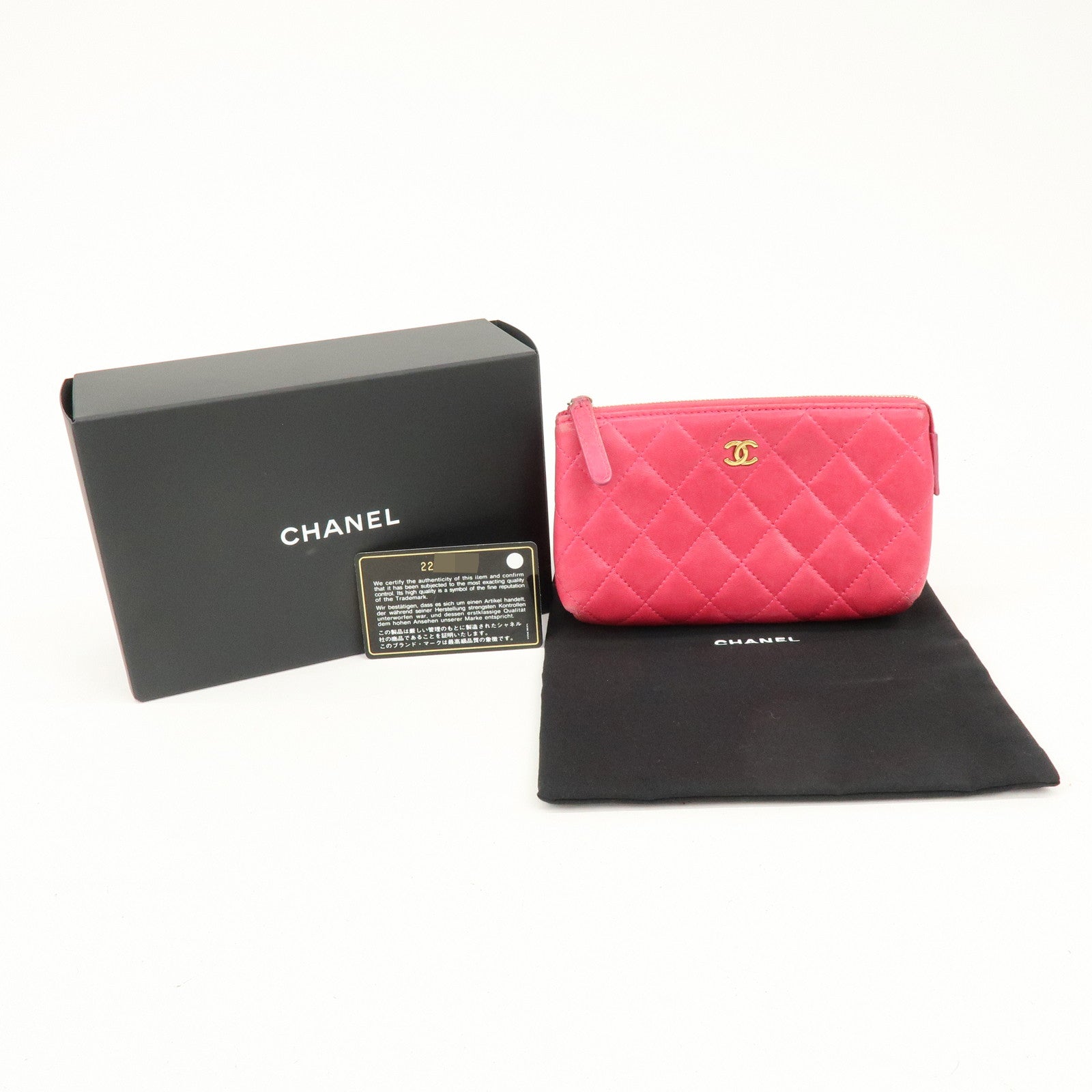 CHANEL Matelasse COCO Mark Lamb Skin Cosmetic Accessory Pouch Pink