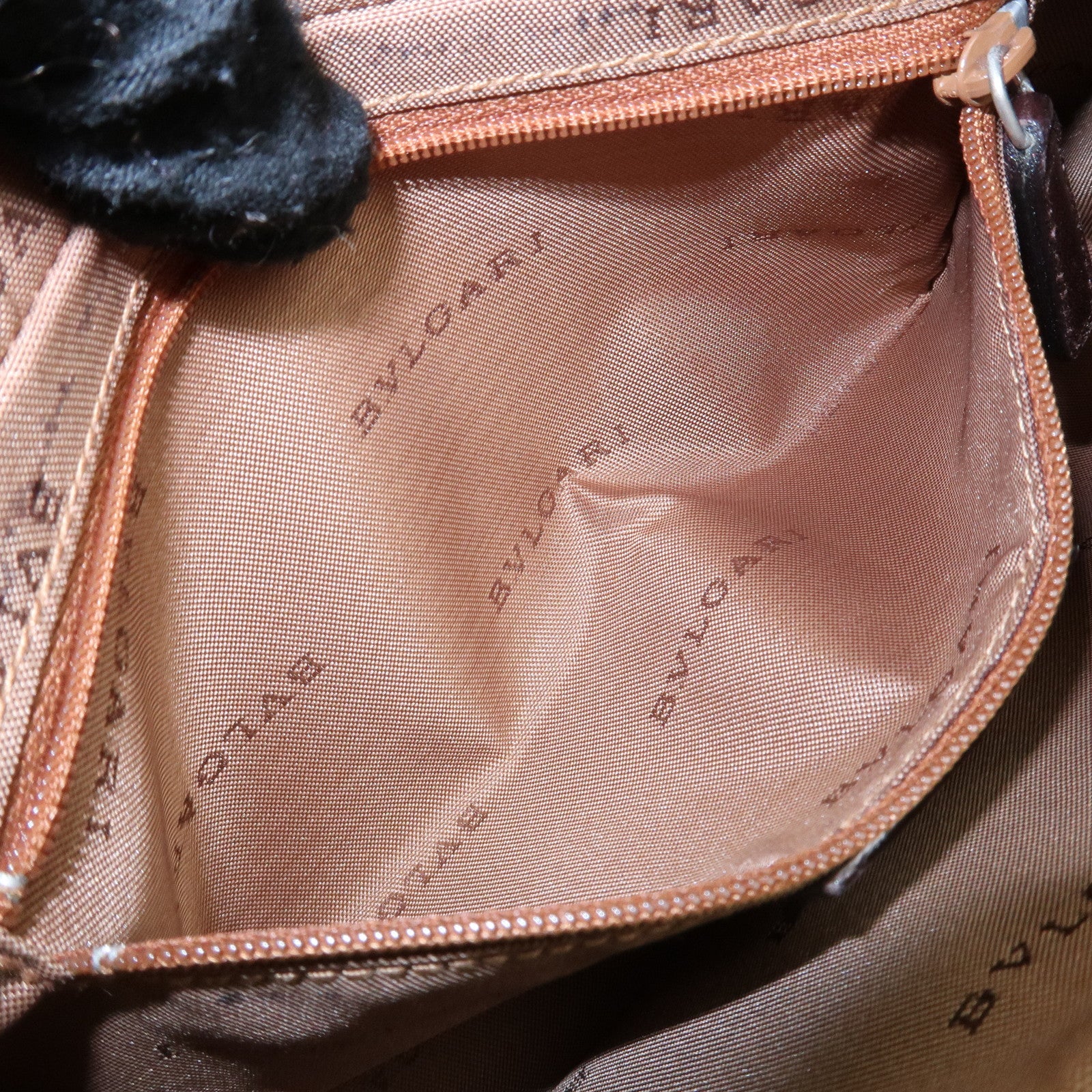 BVLGARI Logo Mania Canvas Leather Shoulder Bag khaki Dark Brown Used