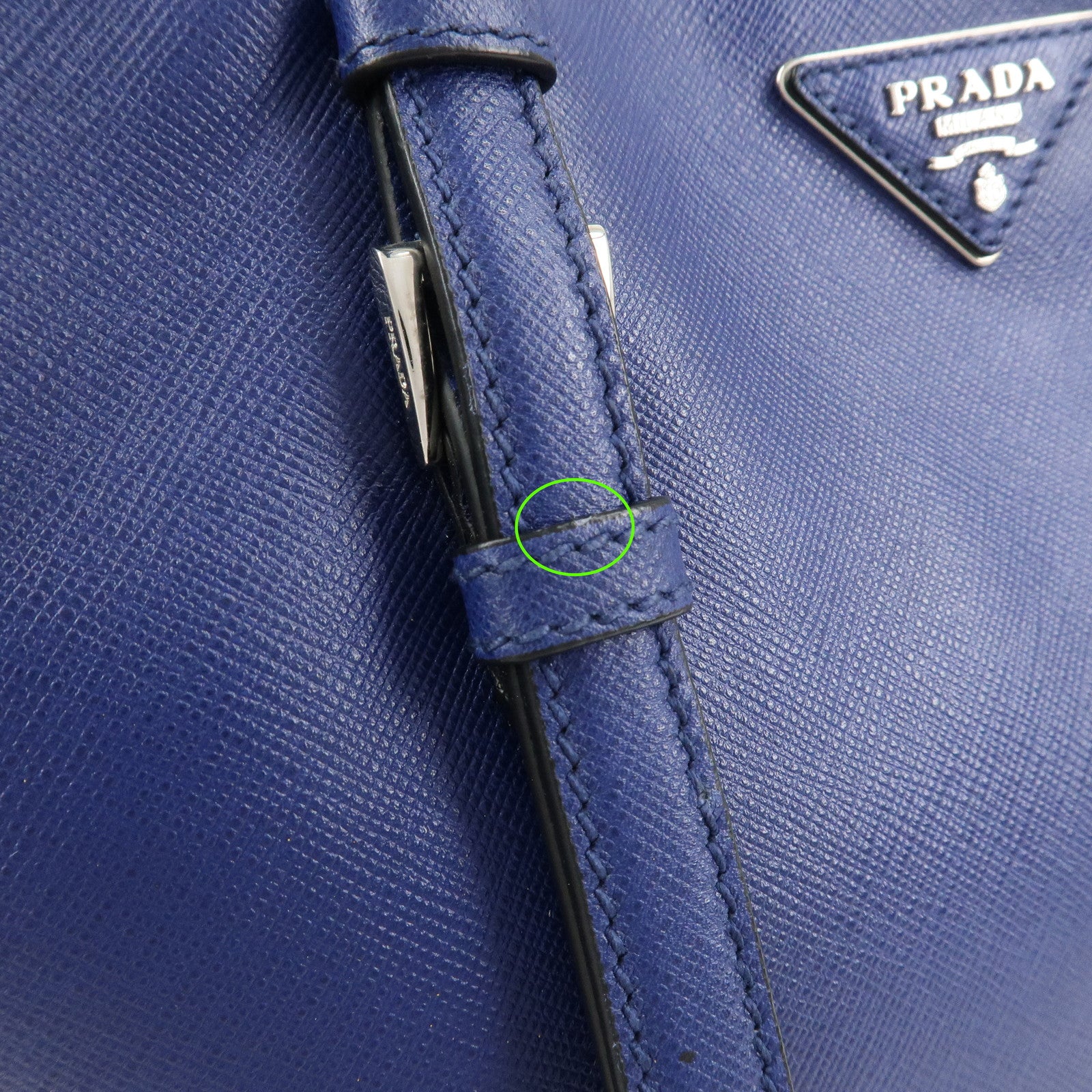 PRADA Triangle Logo Saffiano Leather Tote Shoulder Bag Blue 1BG133