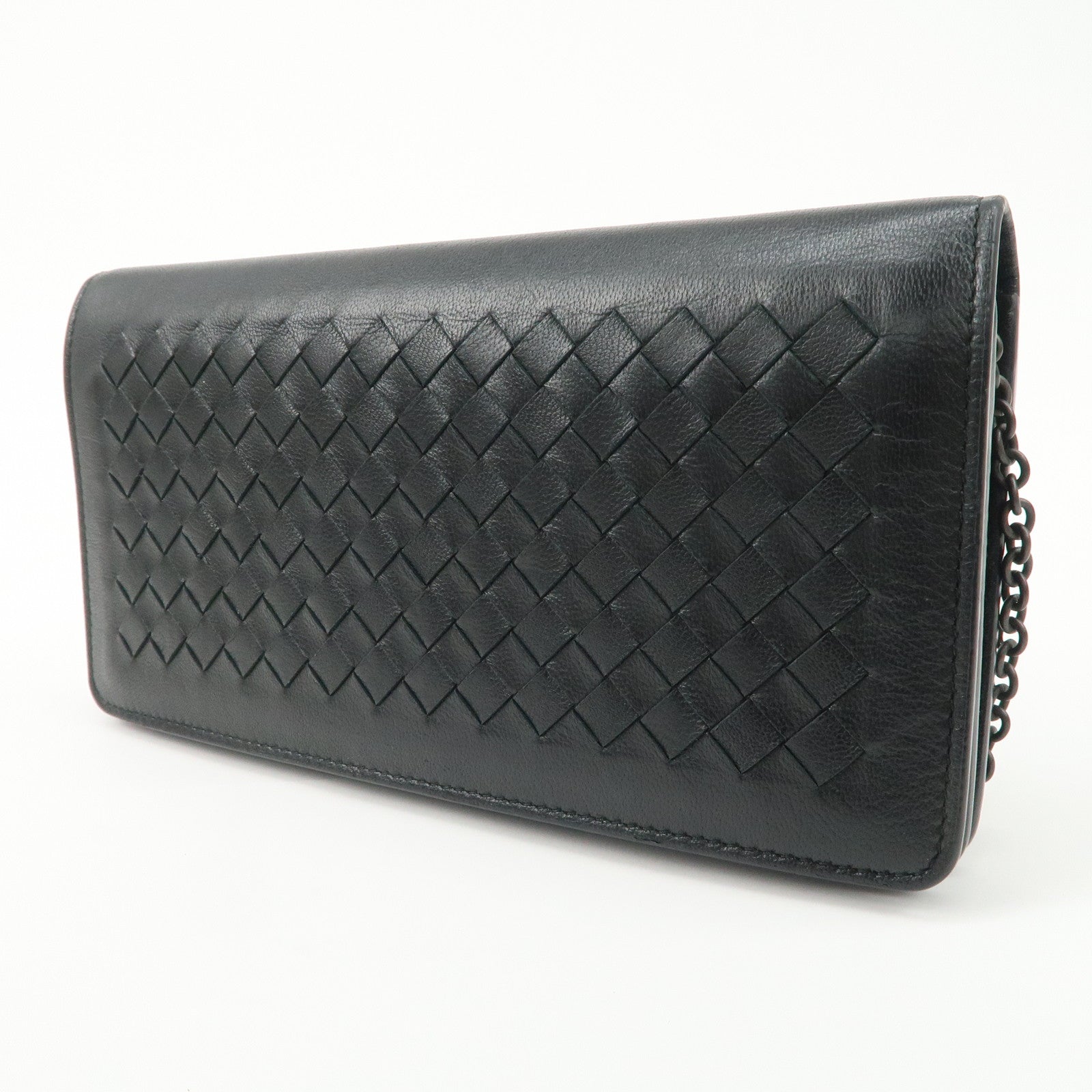 BOTTEGA VENETA Intrecciato Leather Chain Wallet Black
