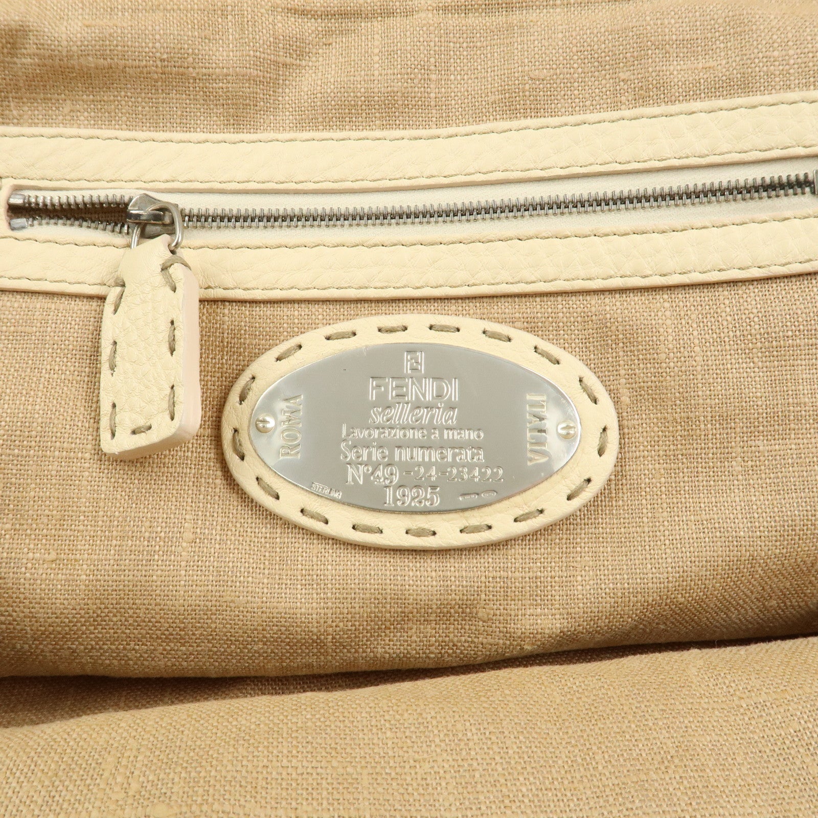 FENDI Selleria Leather Boston Bag Hand Bag Cream 8BN127