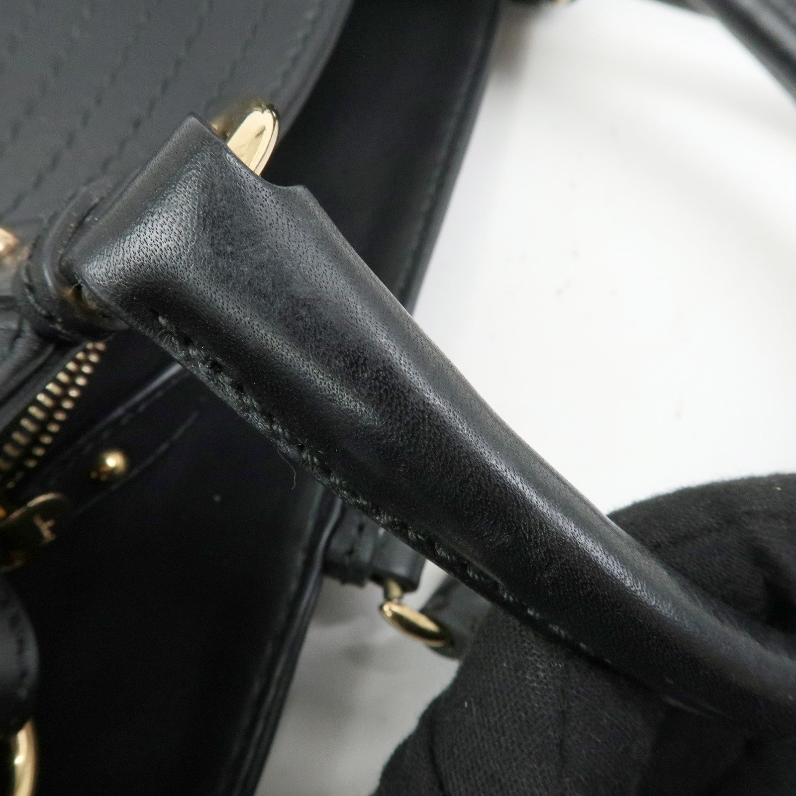 Ferragamo Gancini Leather Tote Bag Hand Bag Black